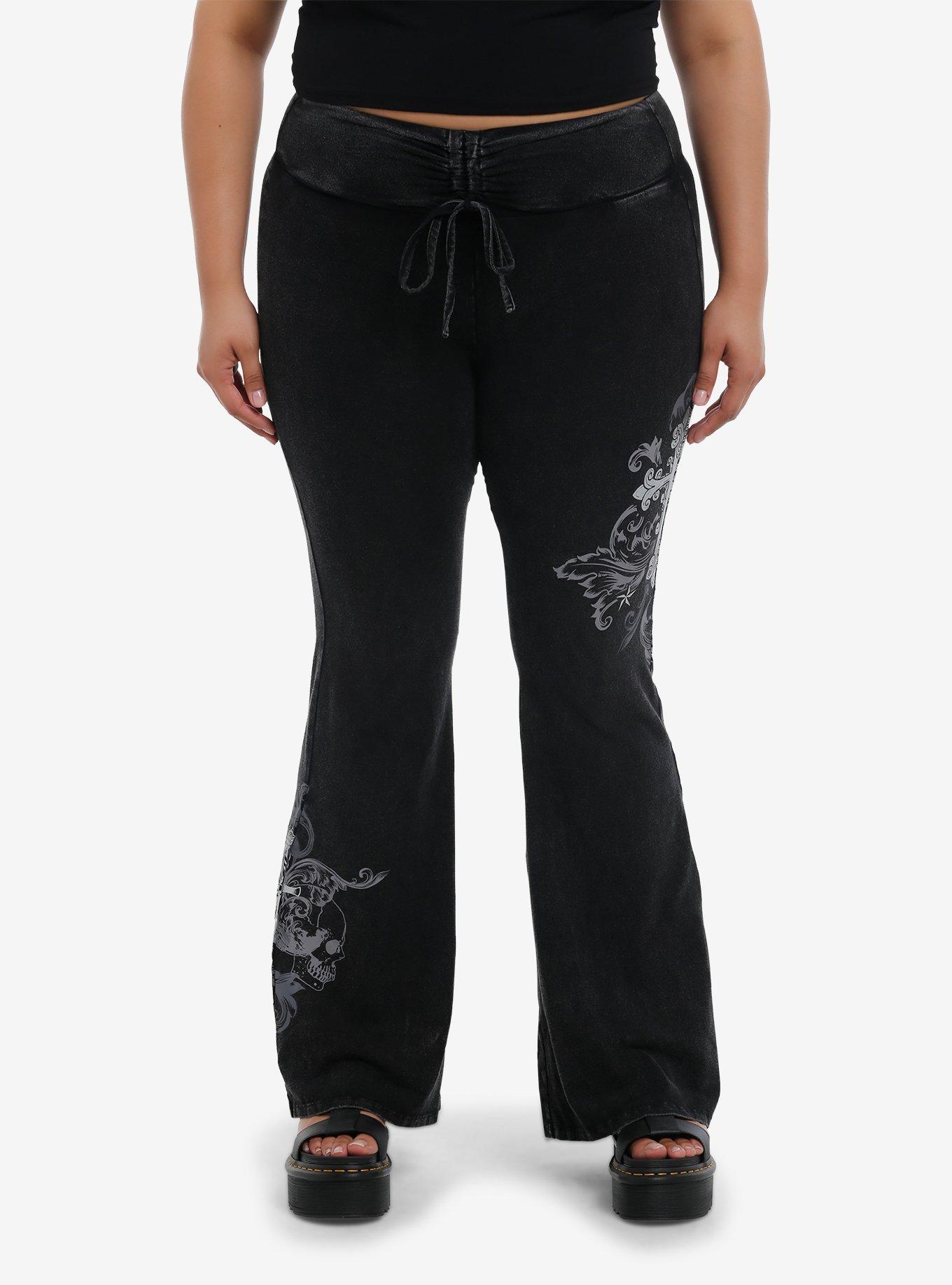 Cross & Dagger Wash Girls Flared Lounge Pants Plus Size, BLACK, hi-res
