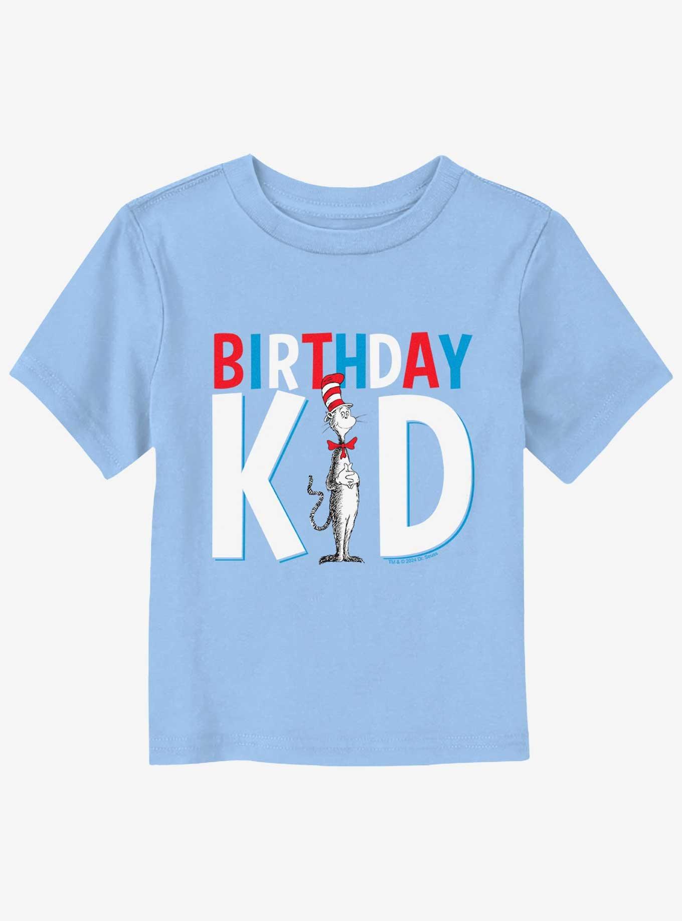 Dr. Seuss Birthday Kid Cat Hat Toddler T-Shirt, LT BLUE, hi-res
