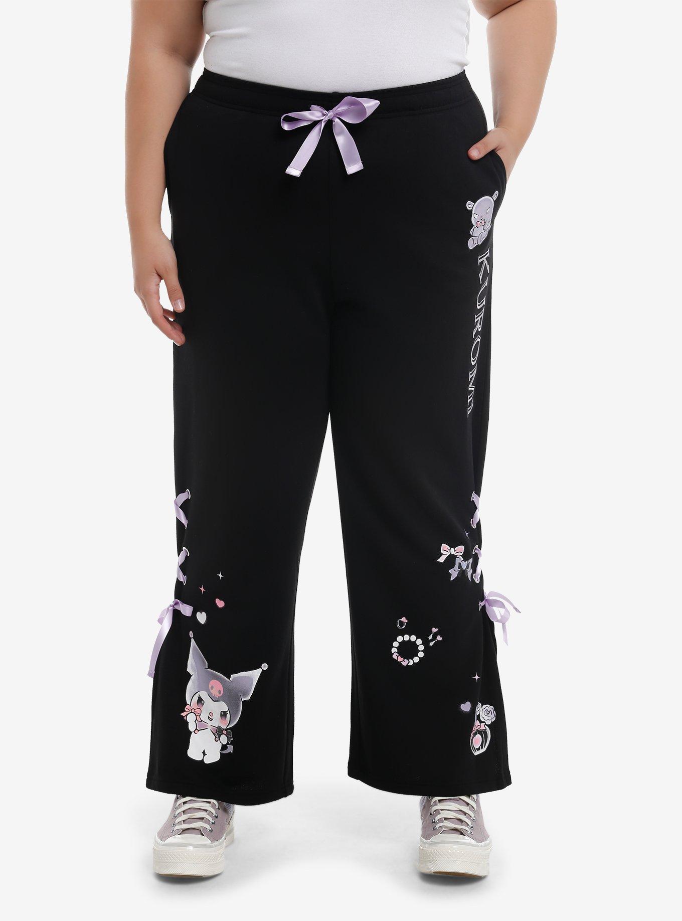 Kuromi Dress-Up Ribbon Wide Leg Lounge Pants Plus Size, BLACK, hi-res