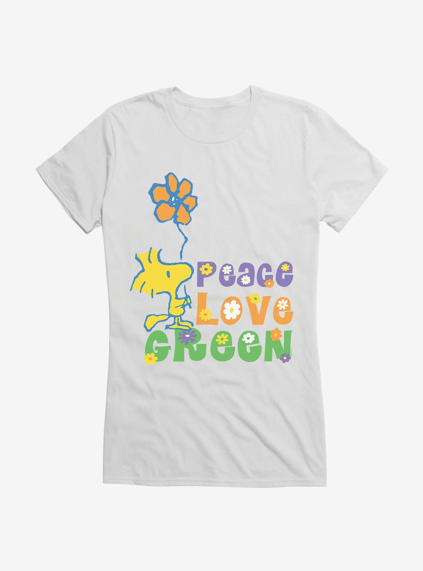 Peanuts Peace Love Green Girls T-Shirt