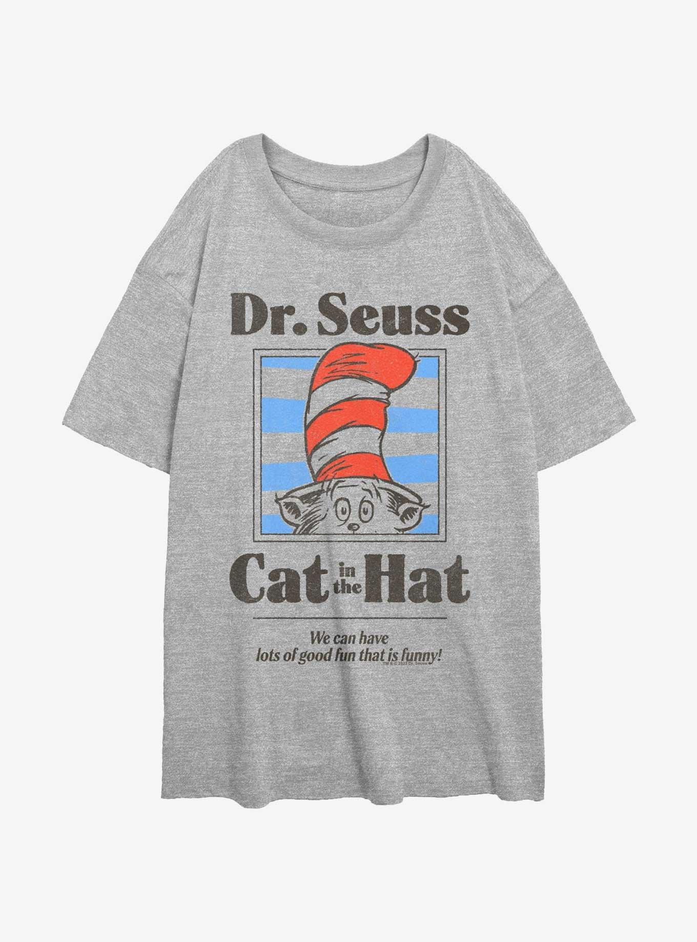 Dr. Seuss The Cat In The Hat Fun That Is Funny Girls Oversized T-Shirt, ATH HTR, hi-res