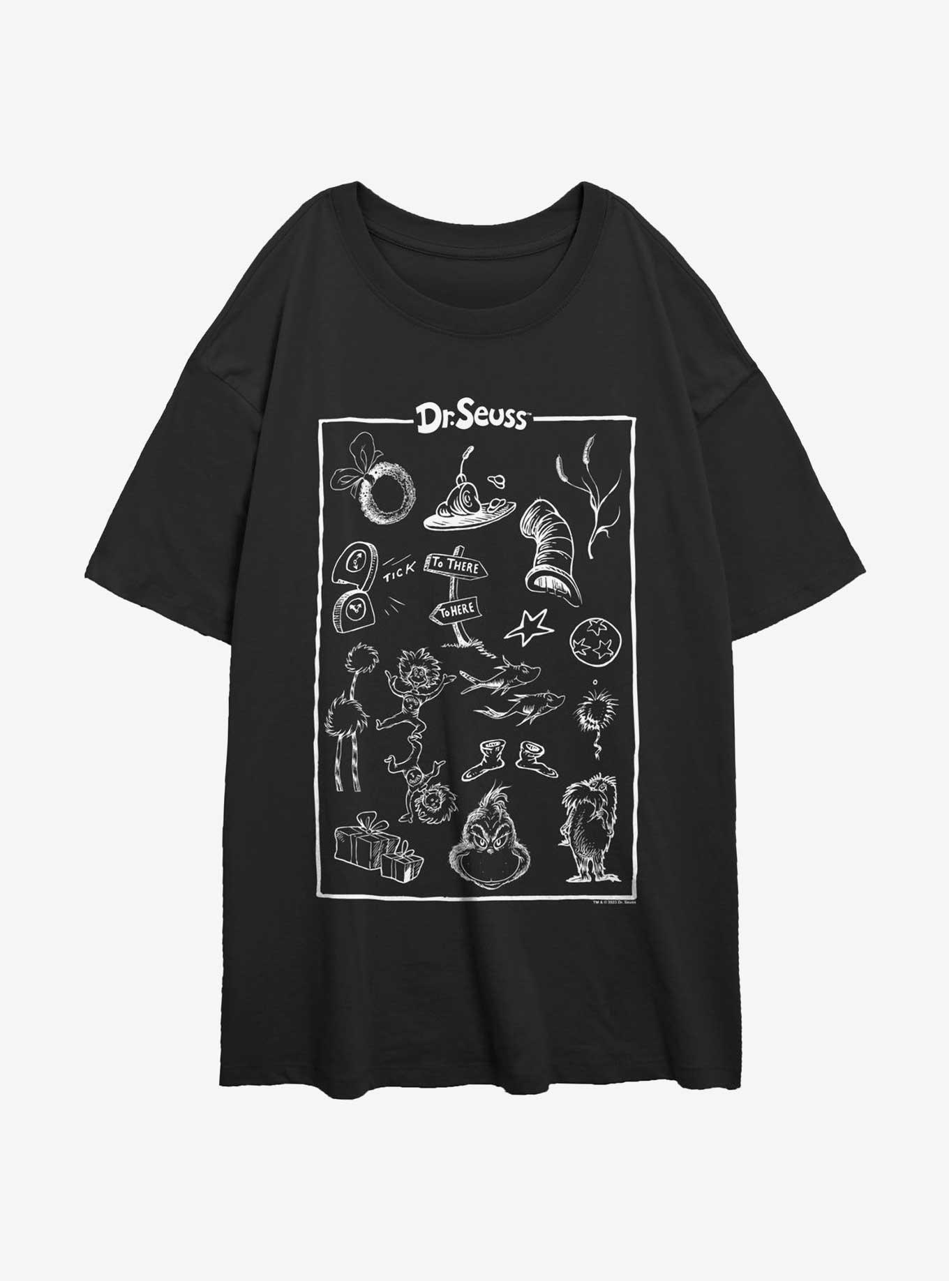 Dr. Seuss Collection Poster Girls Oversized T-Shirt, BLACK, hi-res