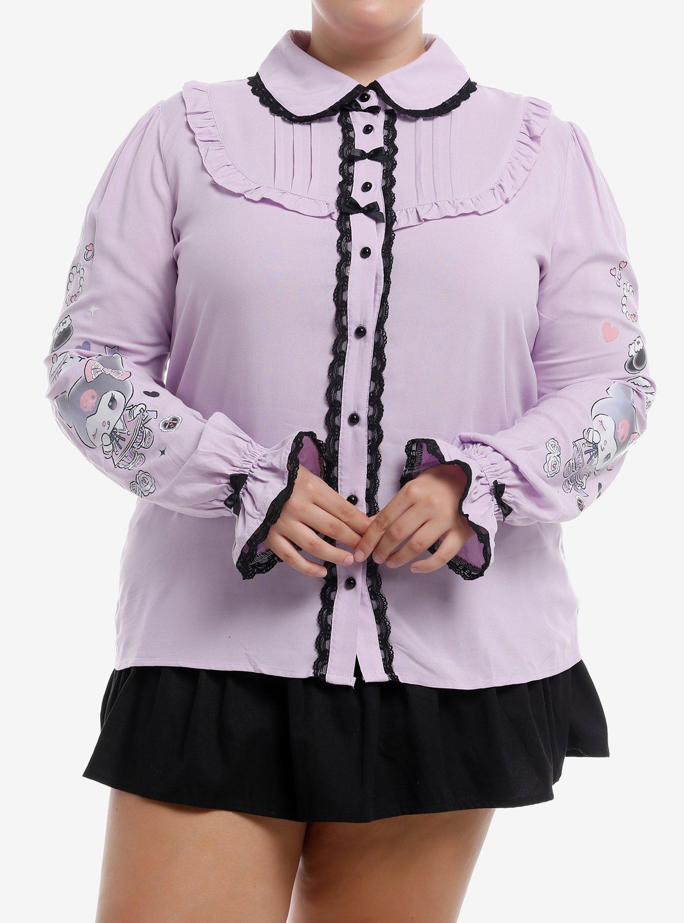 Kuromi Dress-Up Lace Ribbon Girls Woven Button-Up Plus Size, , hi-res