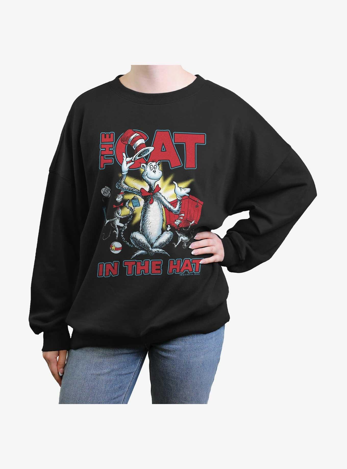 Dr. Seuss The Cat In The Hat Cattitude Womens Oversized Sweatshirt, BLACK, hi-res