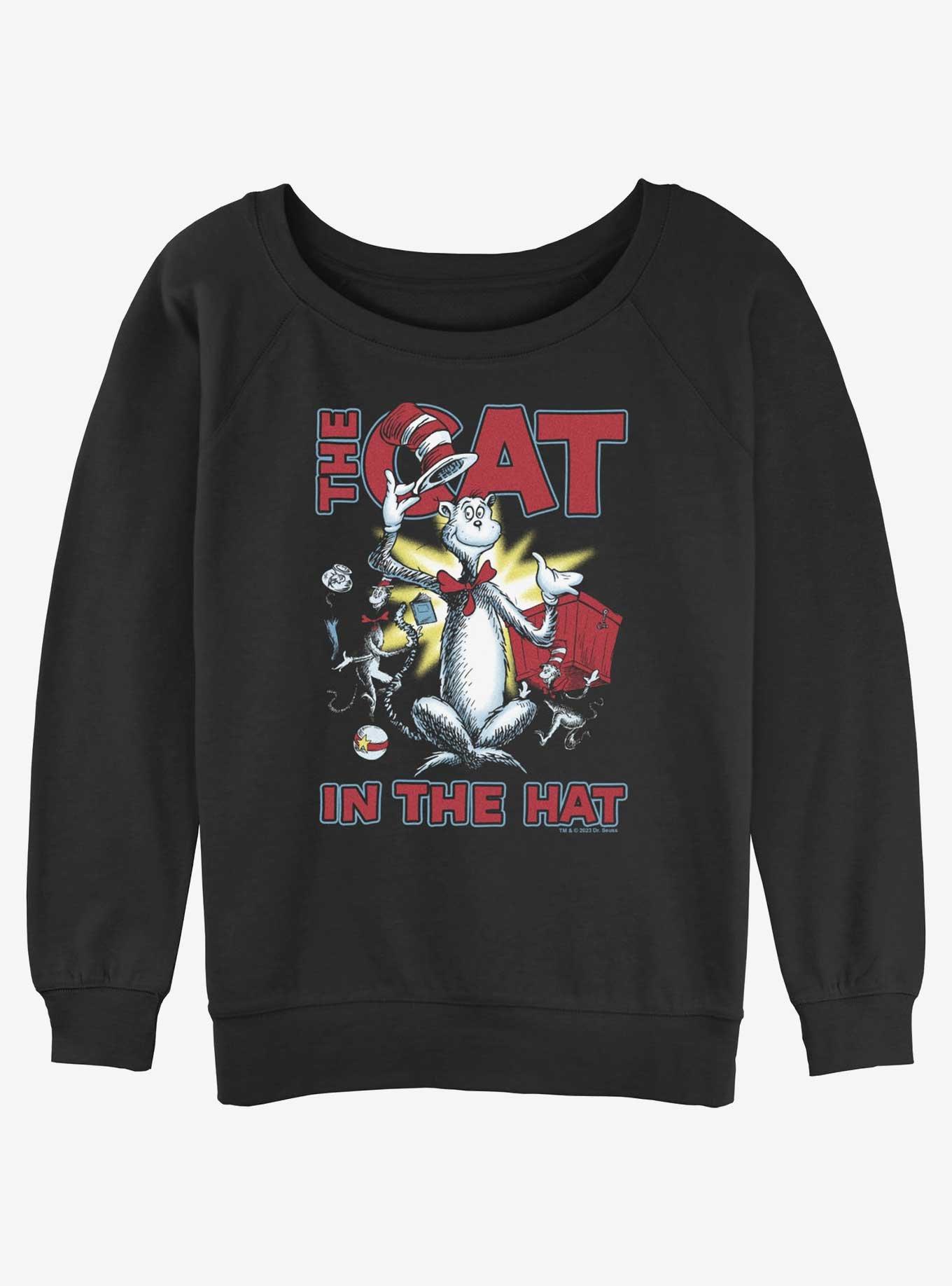 Dr. Seuss The Cat In The Hat Cattitude Womens Slouchy Sweatshirt, BLACK, hi-res