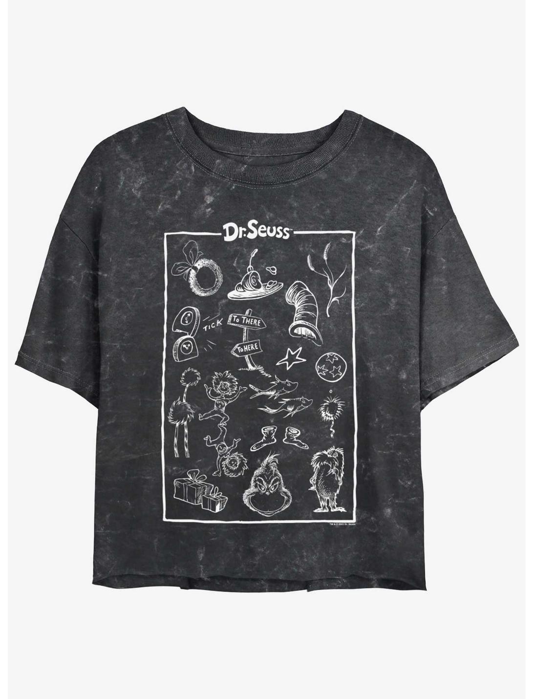Dr. Seuss Collection Poster Mineral Wash Womens Crop T-Shirt, BLACK, hi-res