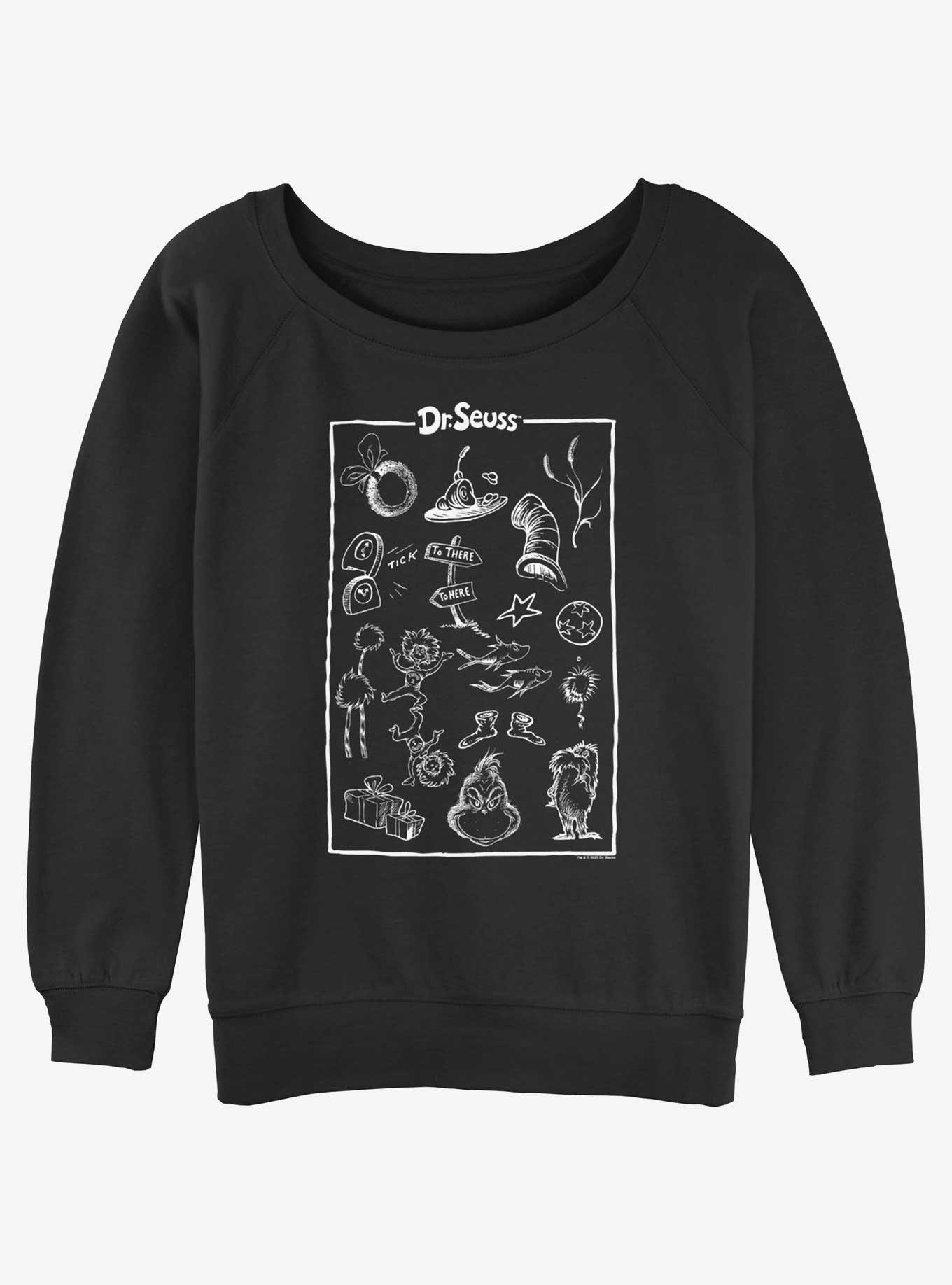 Dr. Seuss Collection Poster Womens Slouchy Sweatshirt, BLACK, hi-res