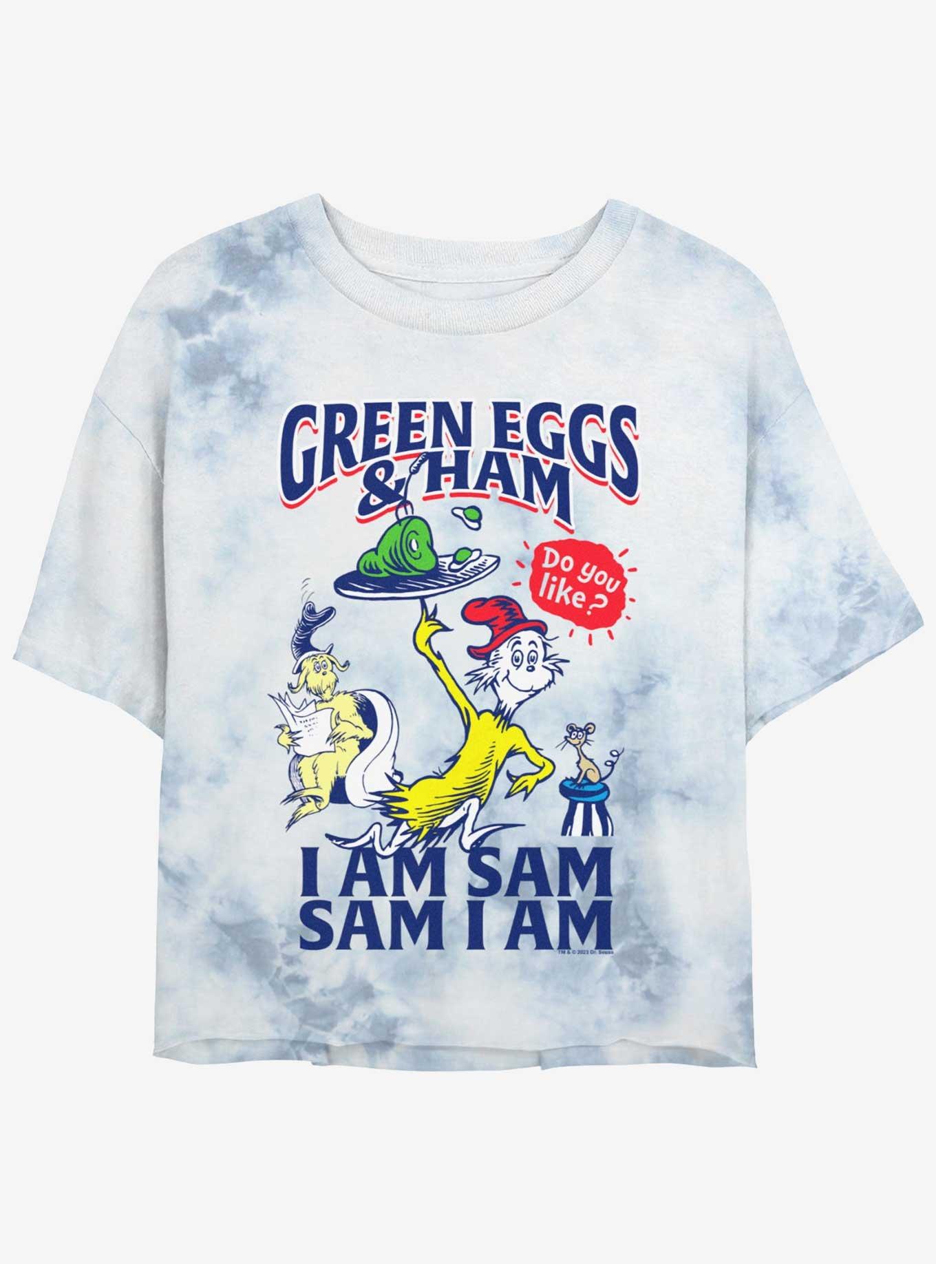 Dr. Seuss I Am Sam Green Eggs And Ham Tie Dye Crop Girls T-Shirt, WHITEBLUE, hi-res