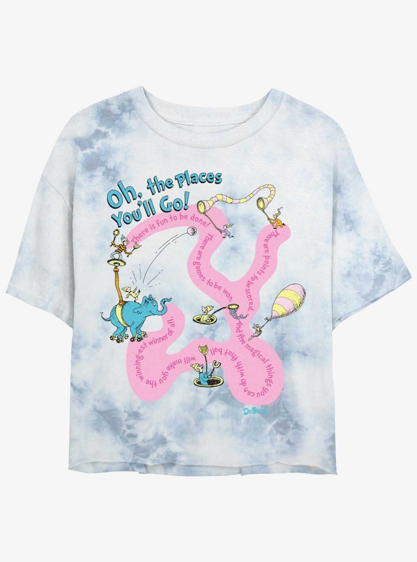 Dr. Seuss Journeying The Places You'Ll Go Tie Dye Crop Girls T-Shirt, WHITEBLUE, hi-res