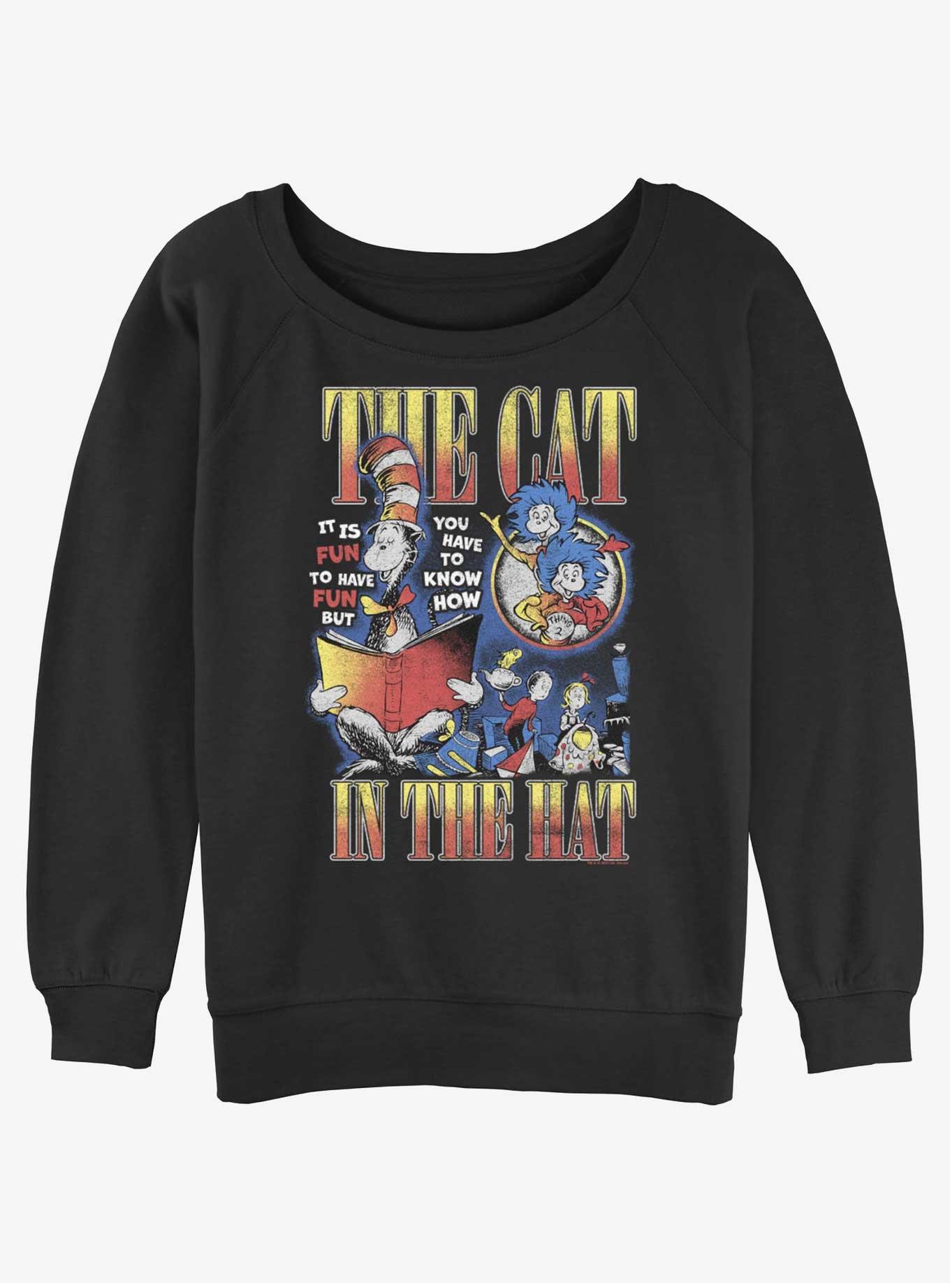 Dr. Seuss The Cat In The Hat Reading Book Womens Slouchy Sweatshirt, BLACK, hi-res