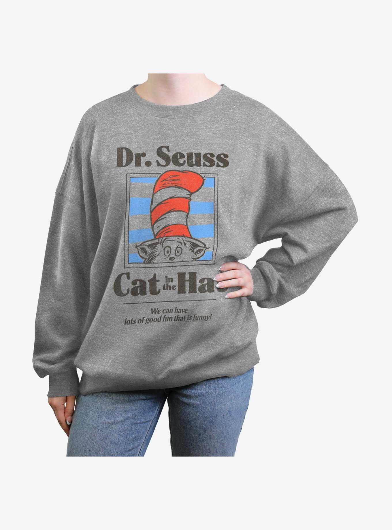 Dr. Seuss The Cat In The Hat Fun That Is Funny Womens Oversized Sweatshirt, HEATHER GR, hi-res