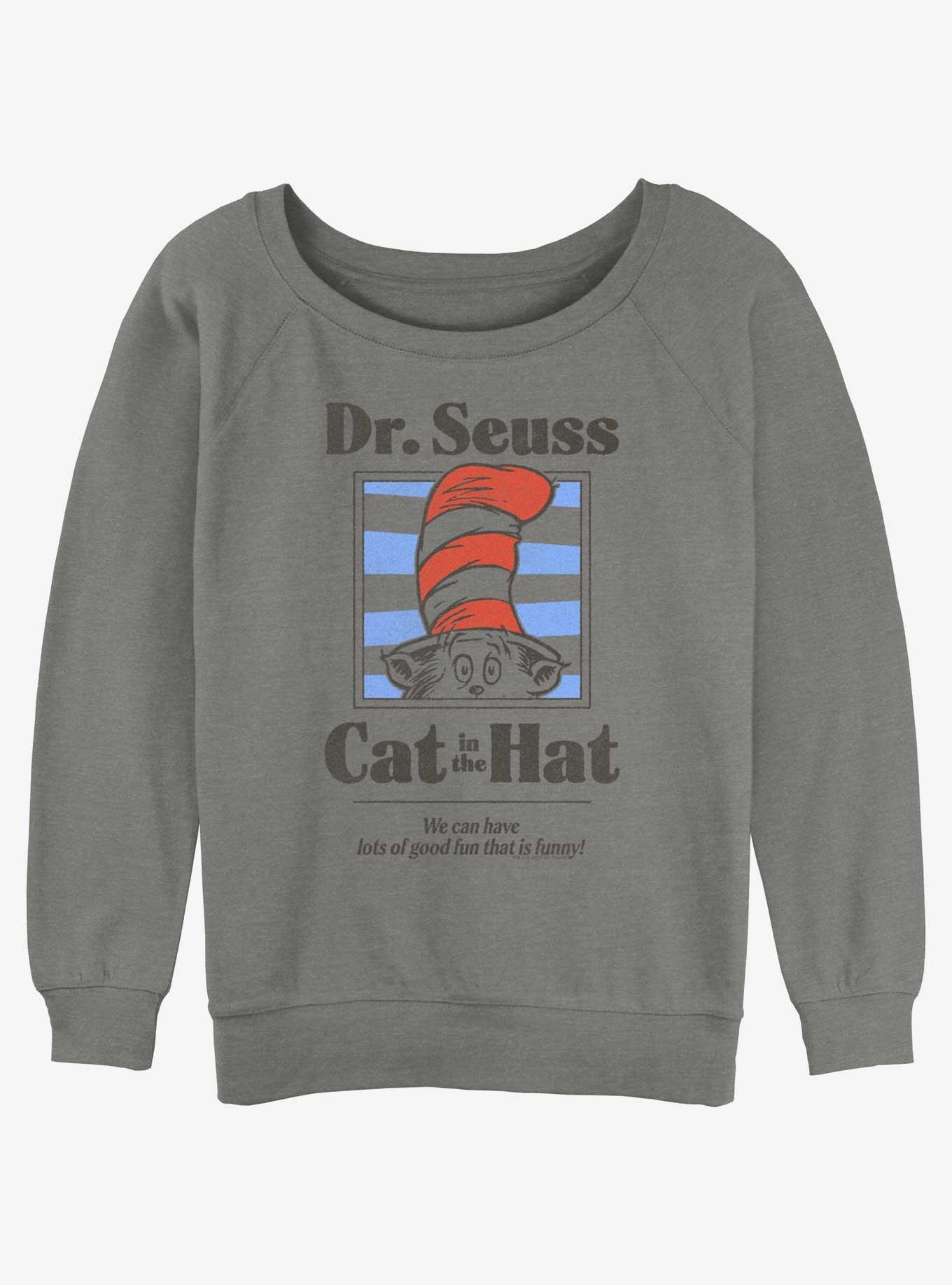 Dr. Seuss The Cat In The Hat Fun That Is Funny Womens Slouchy Sweatshirt, GRAY HTR, hi-res