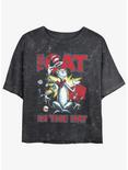Dr. Seuss The Cat In The Hat Cattitude Mineral Wash Womens Crop T-Shirt, BLACK, hi-res