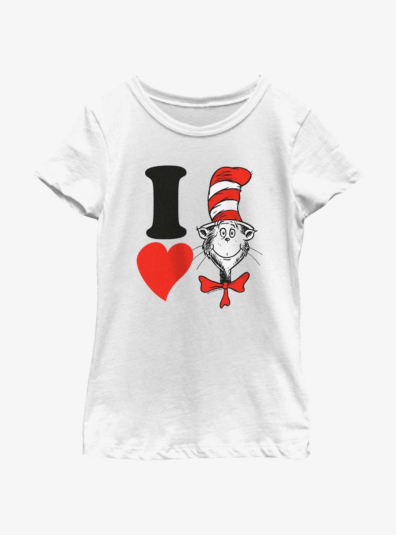 Dr. Seuss I Heart Hat Cat Youth Girls T-Shirt, WHITE, hi-res