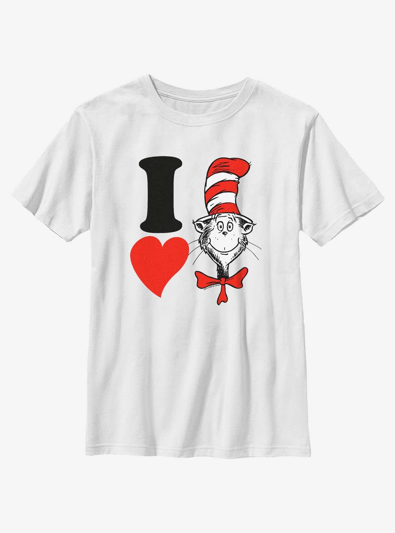 Dr. Seuss I Heart Hat Cat Youth T-Shirt, WHITE, hi-res