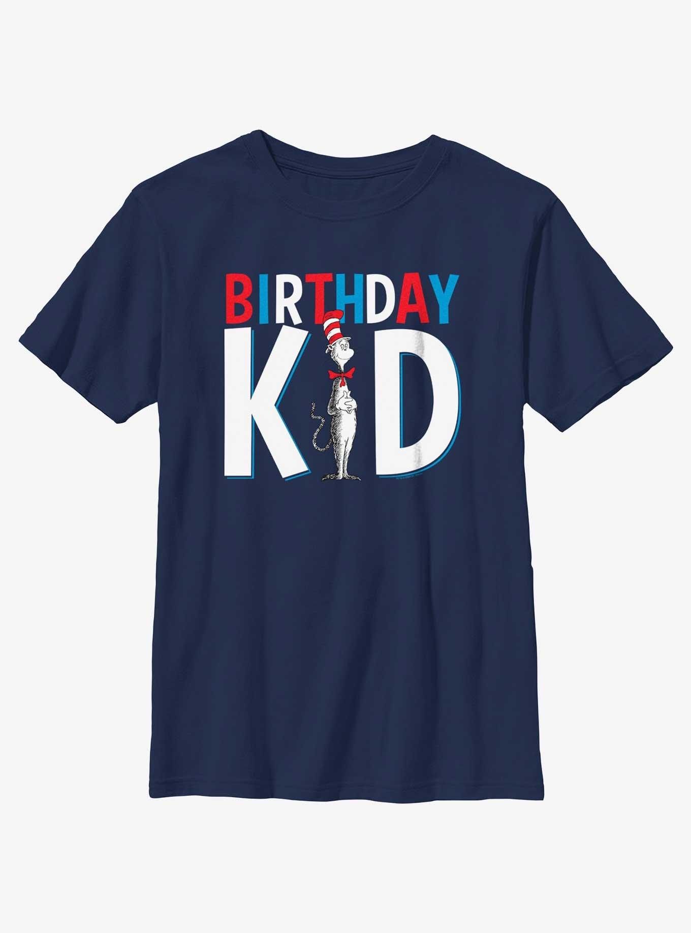 Dr. Seuss Birthday Kid Cat Hat Youth T-Shirt, NAVY, hi-res
