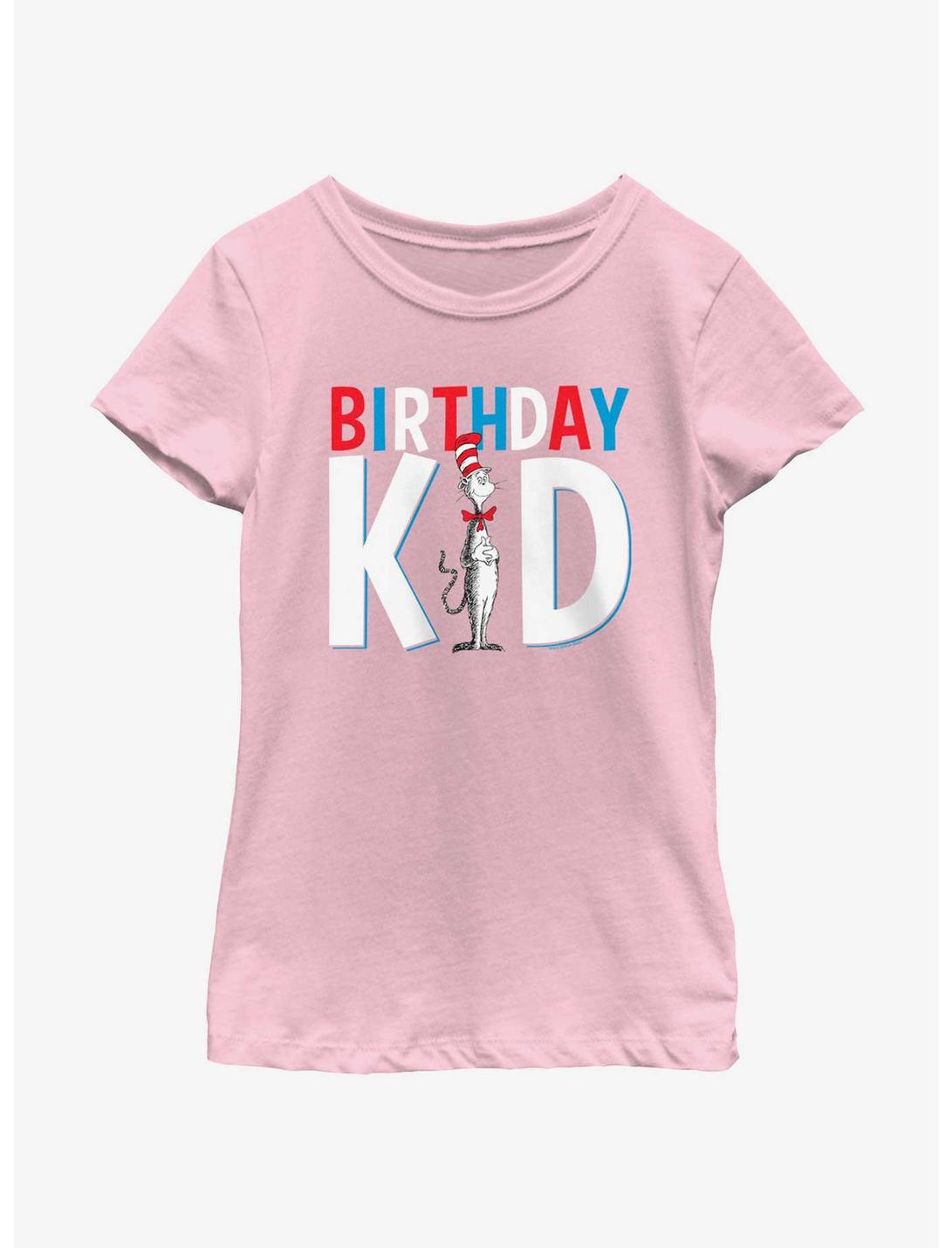 Dr. Seuss Birthday Kid Cat Hat Youth Girls T-Shirt, PINK, hi-res