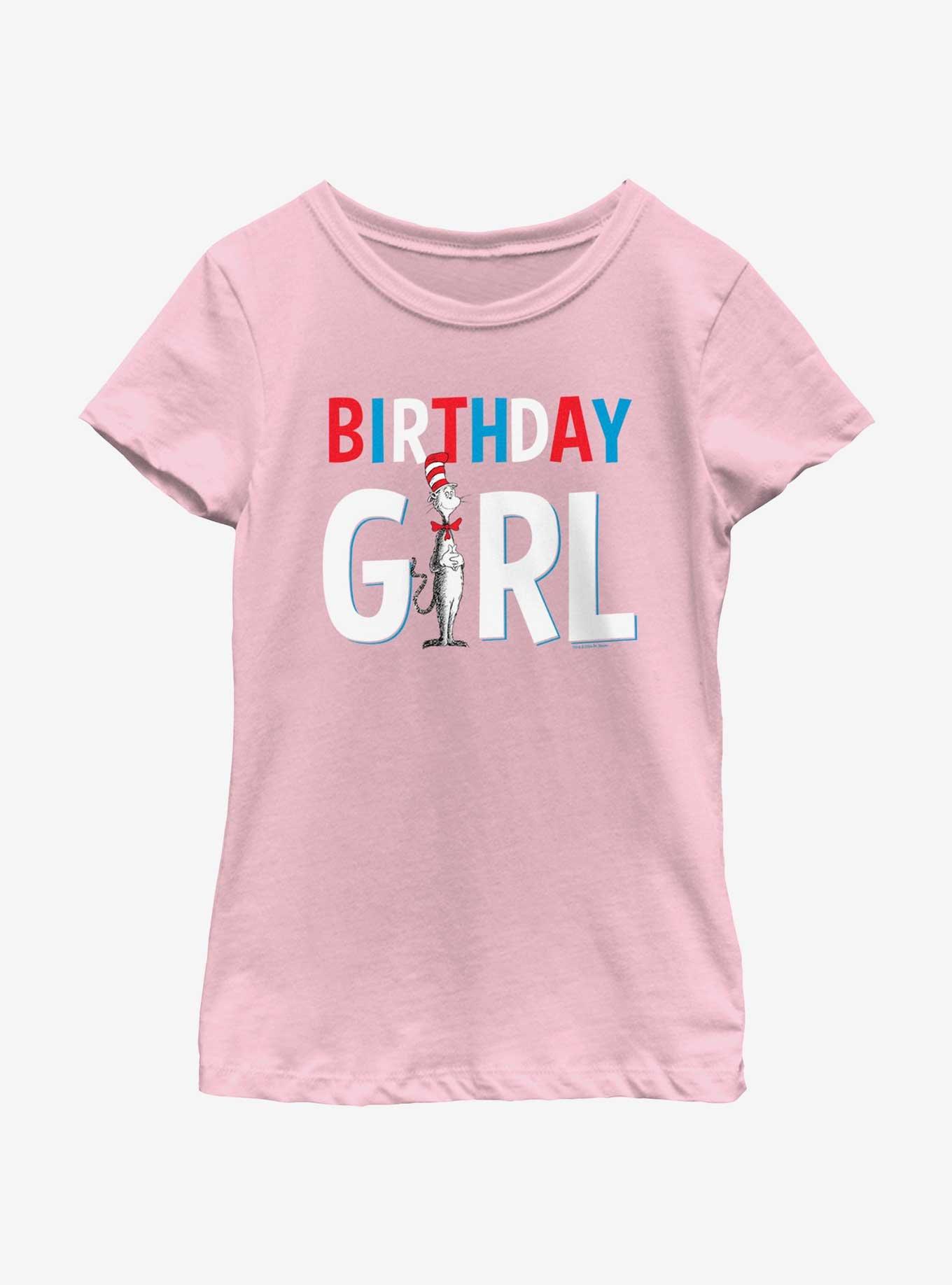 Dr. Seuss Birthday Girl Cat Hat Youth Girls T-Shirt, PINK, hi-res