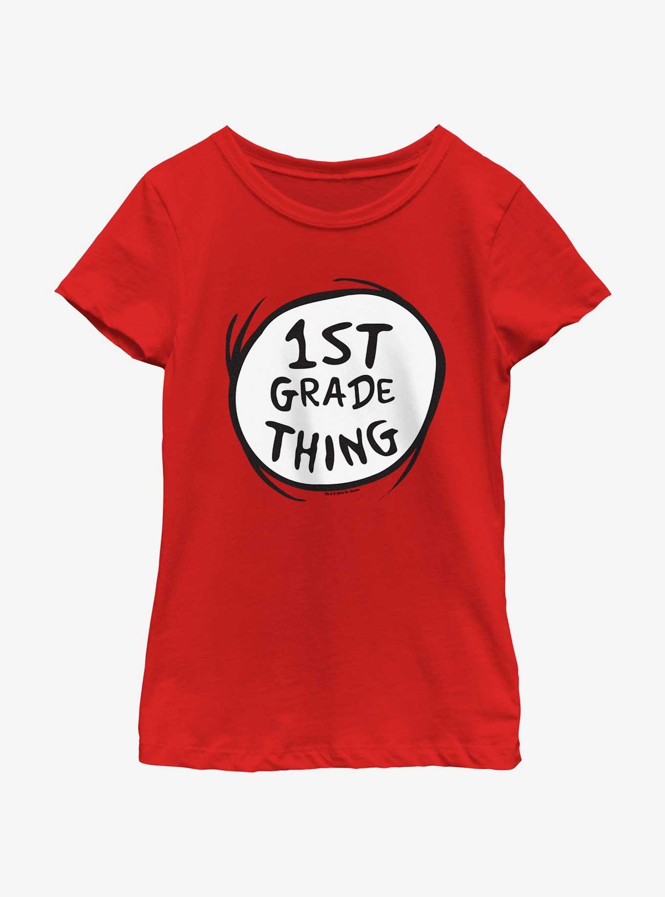 Dr. Seuss 1ST Grade Emblem Youth Girls T-Shirt, RED, hi-res