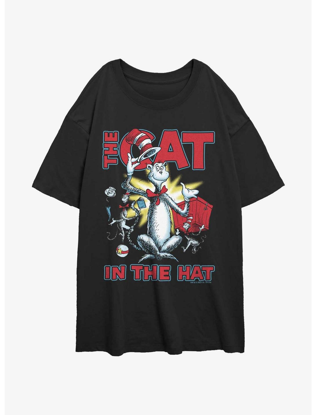 Dr. Seuss The Cat In The Hat Cattitude Womens Oversized T-Shirt, BLACK, hi-res