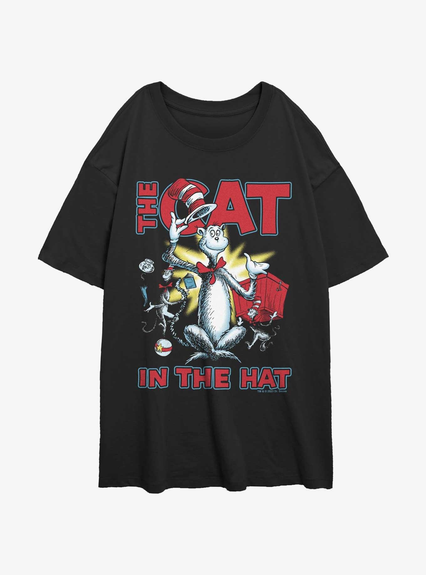 Dr. Seuss The Cat In The Hat Cattitude Womens Oversized T-Shirt, BLACK, hi-res