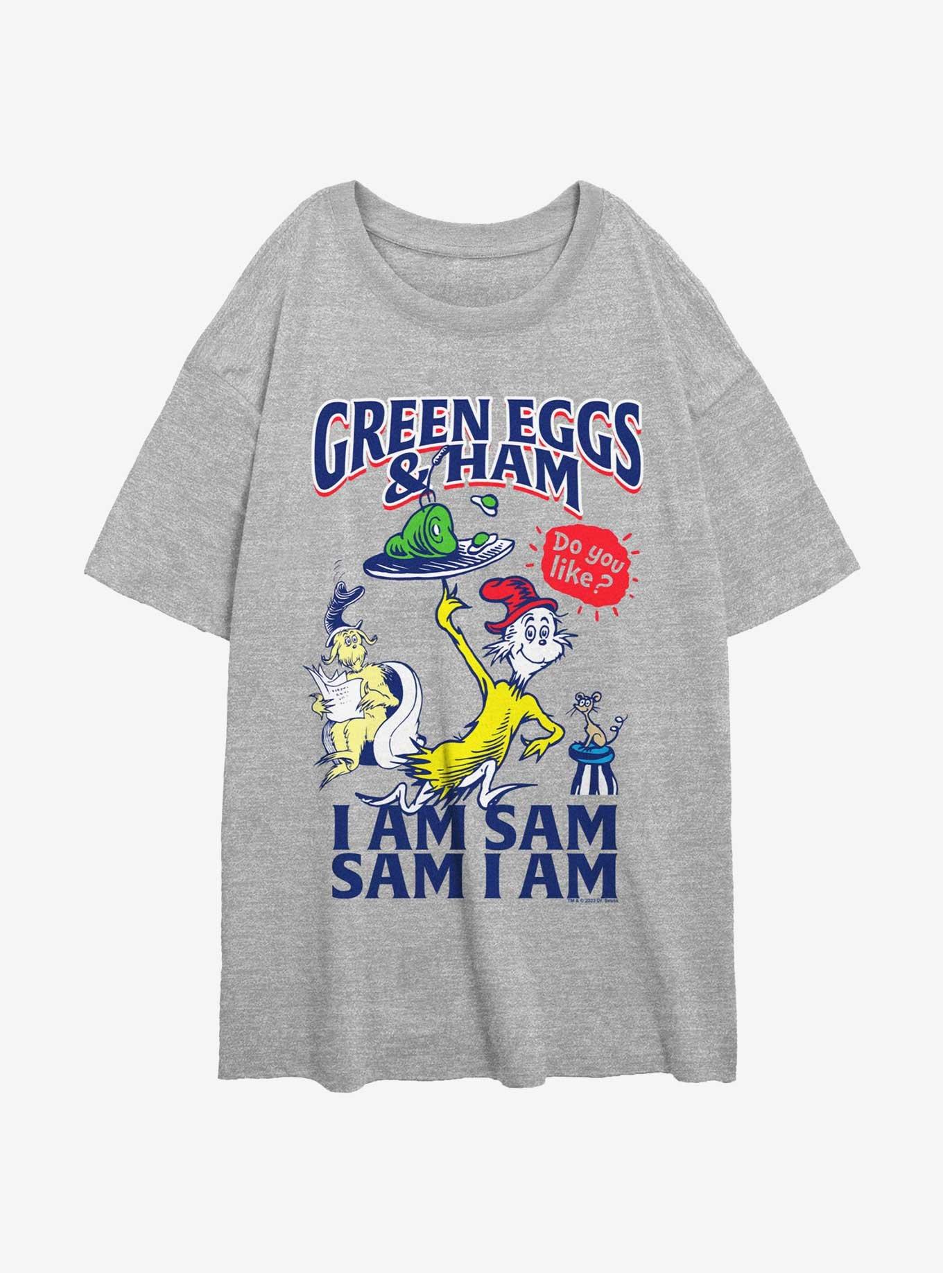 Dr. Seuss I Am Sam Green Eggs And Ham Womens Oversized T-Shirt