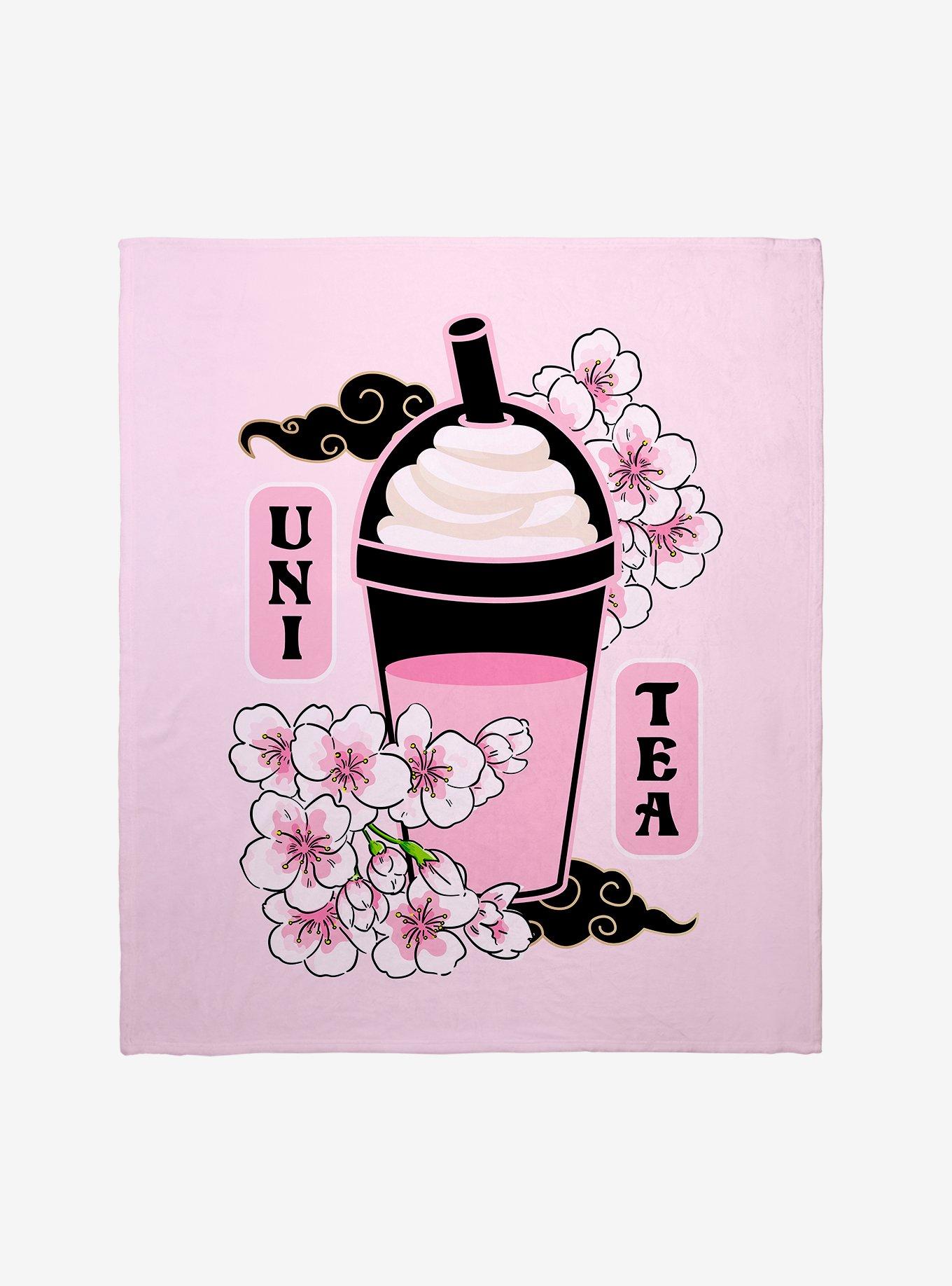 Uni Tea Cherry Blossom Boba Throw Blanket