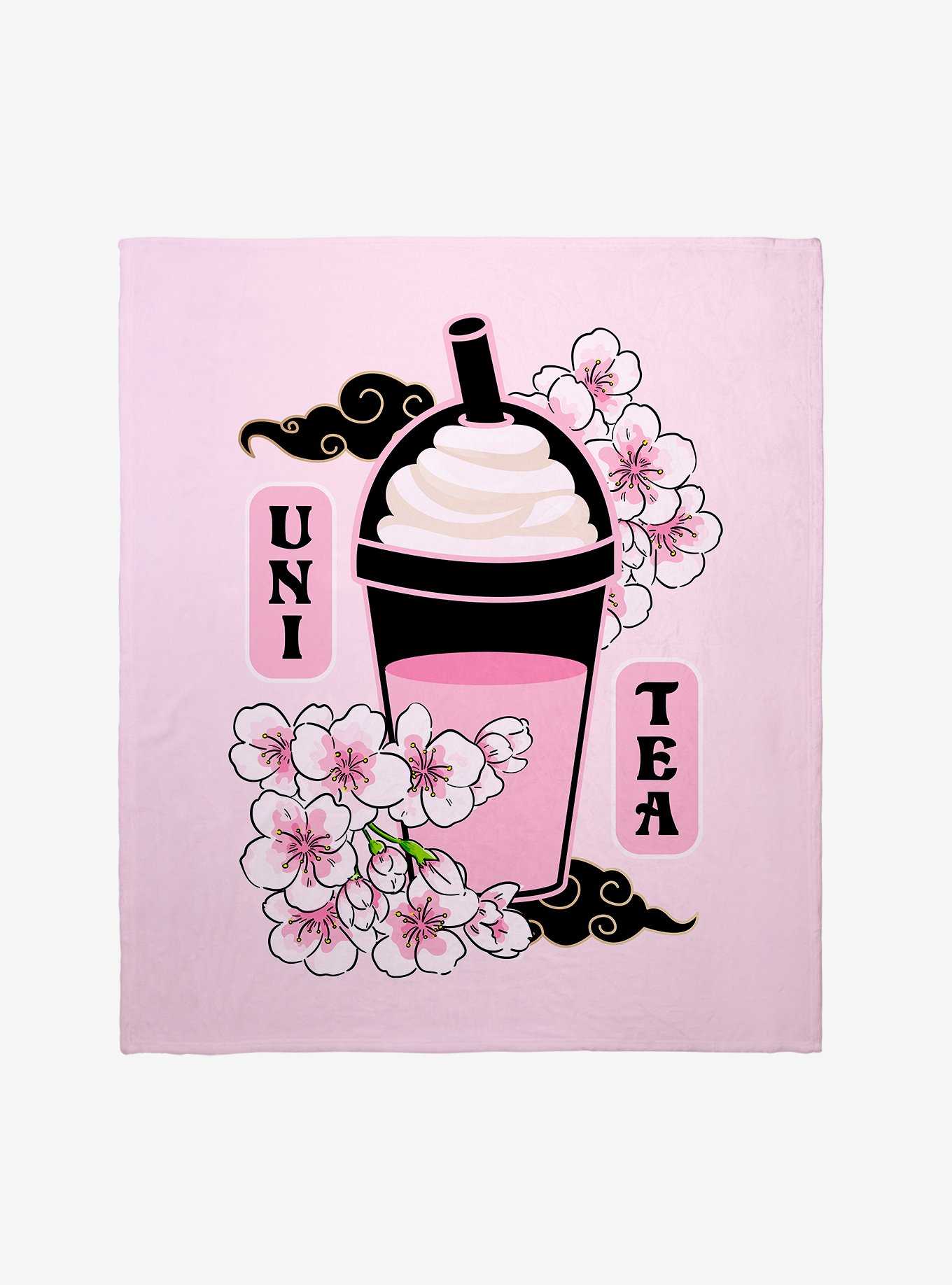 Uni Tea Cherry Blossom Boba Throw Blanket, , hi-res