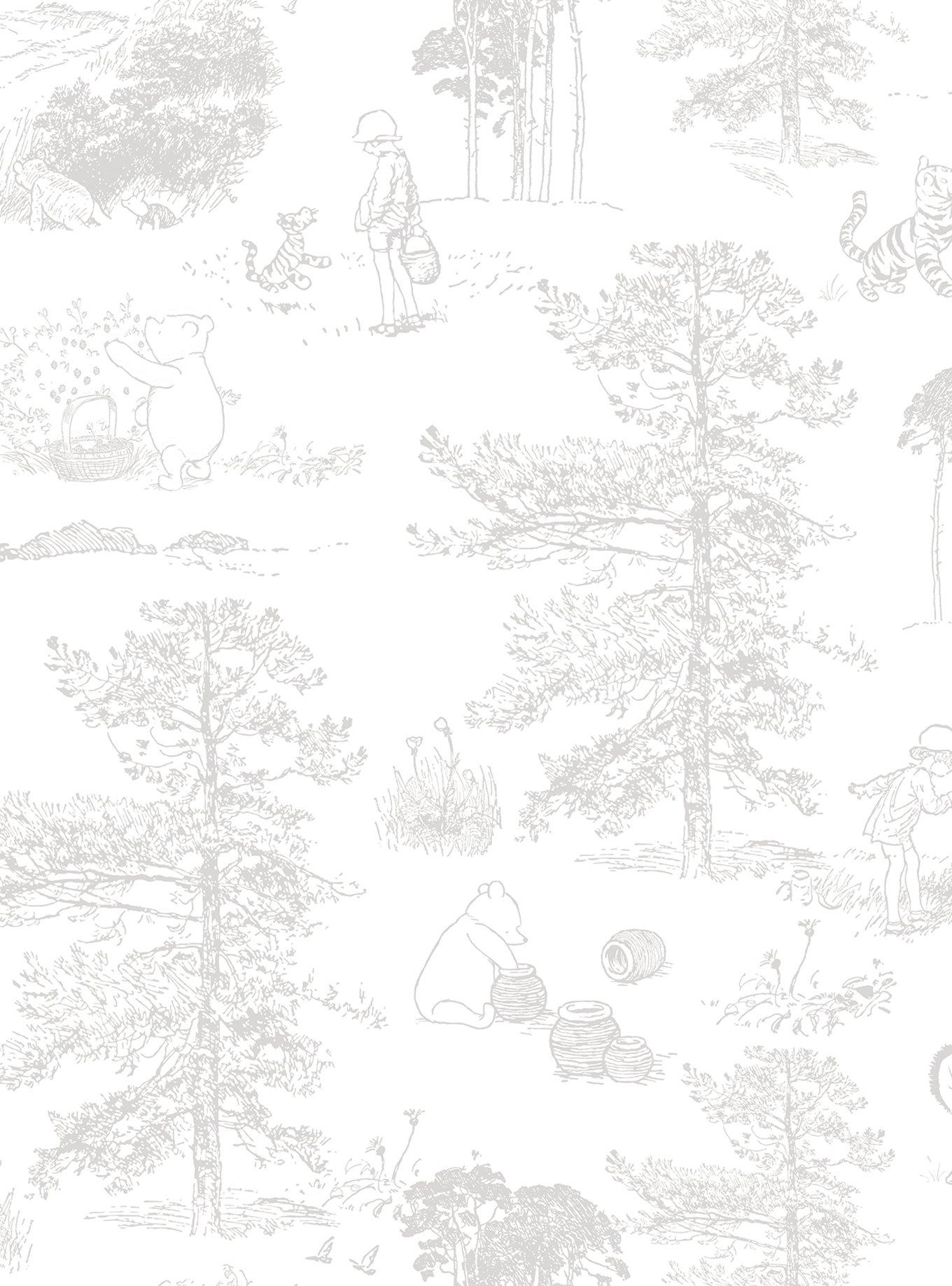 Disney Winnie The Pooh Grey Toile Peel & Stick Wallpaper, , hi-res