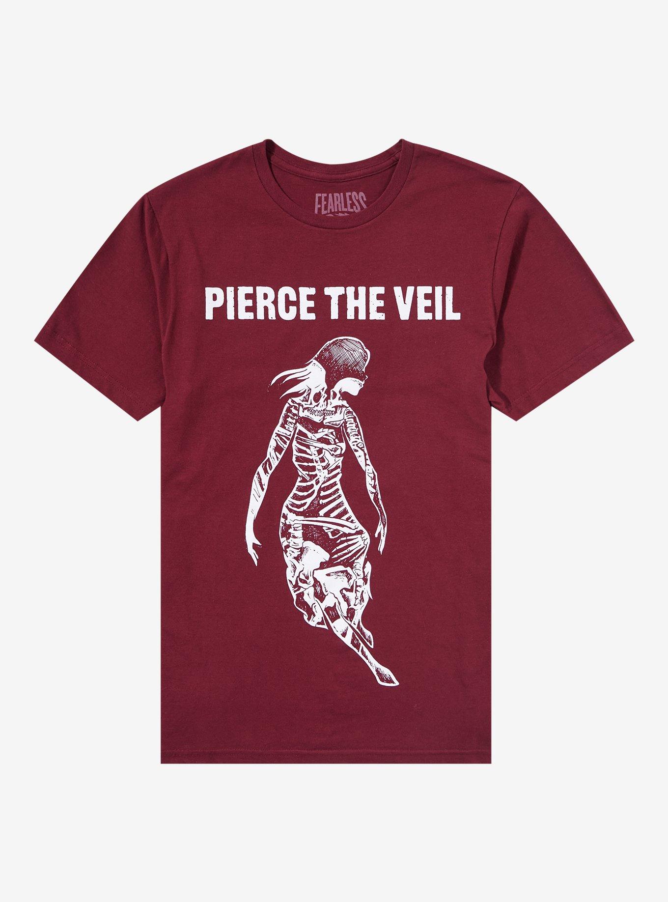 Pierce The Veil Skeletons Collide Girl Boyfriend Fit Girls T-Shirt, BURGUNDY, hi-res
