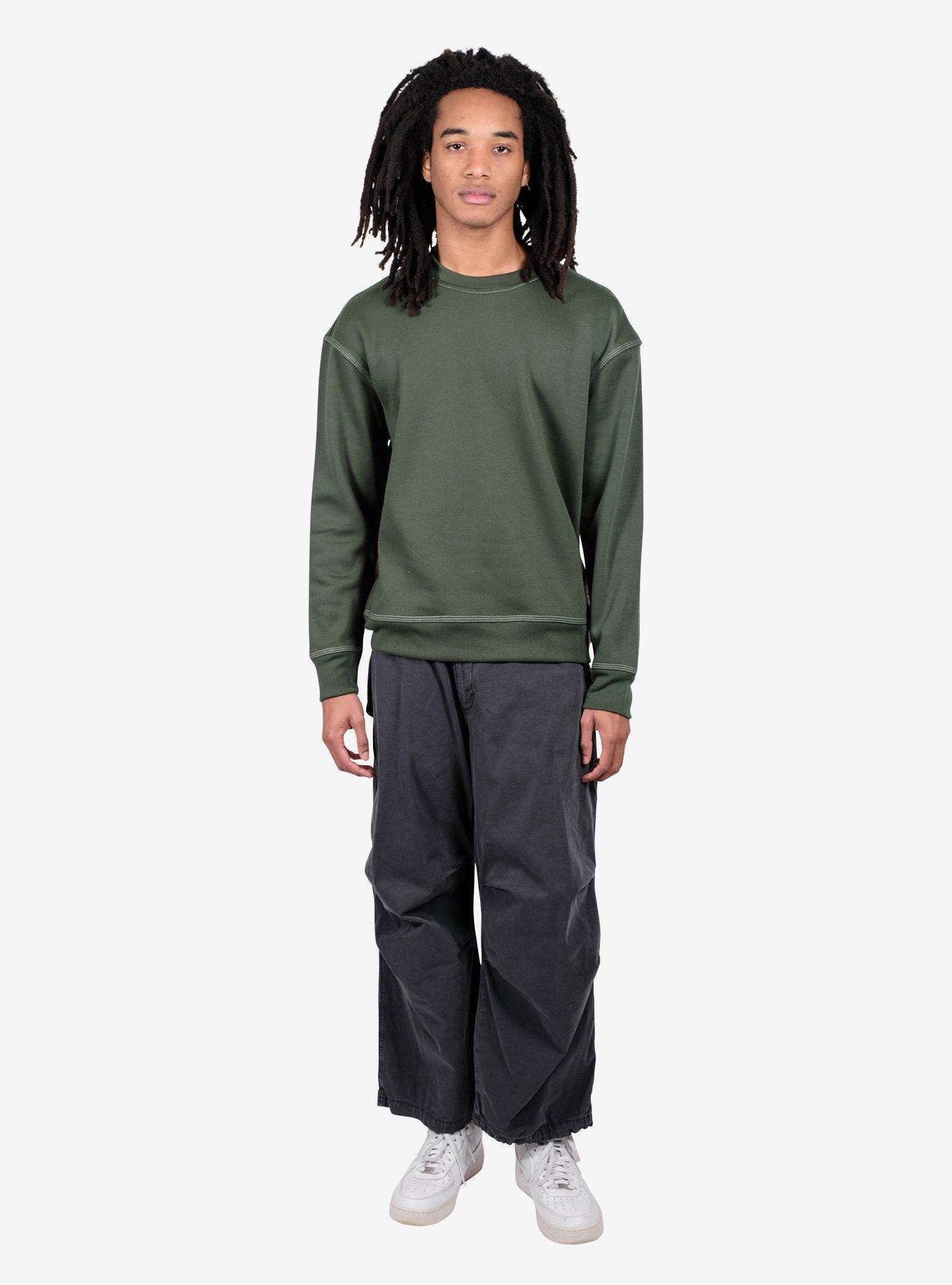 Contrast Stitch Crewneck Sweatshirt Green, , hi-res