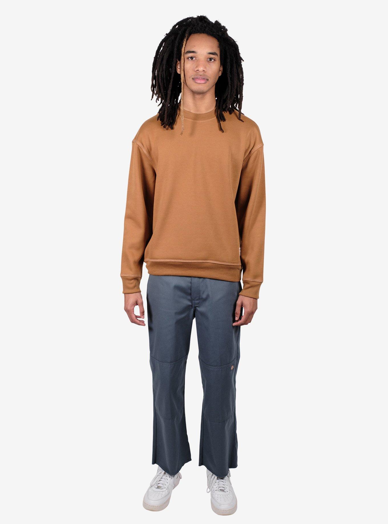Contrast Stitch Crewneck Sweatshirt Brown, BROWN, hi-res