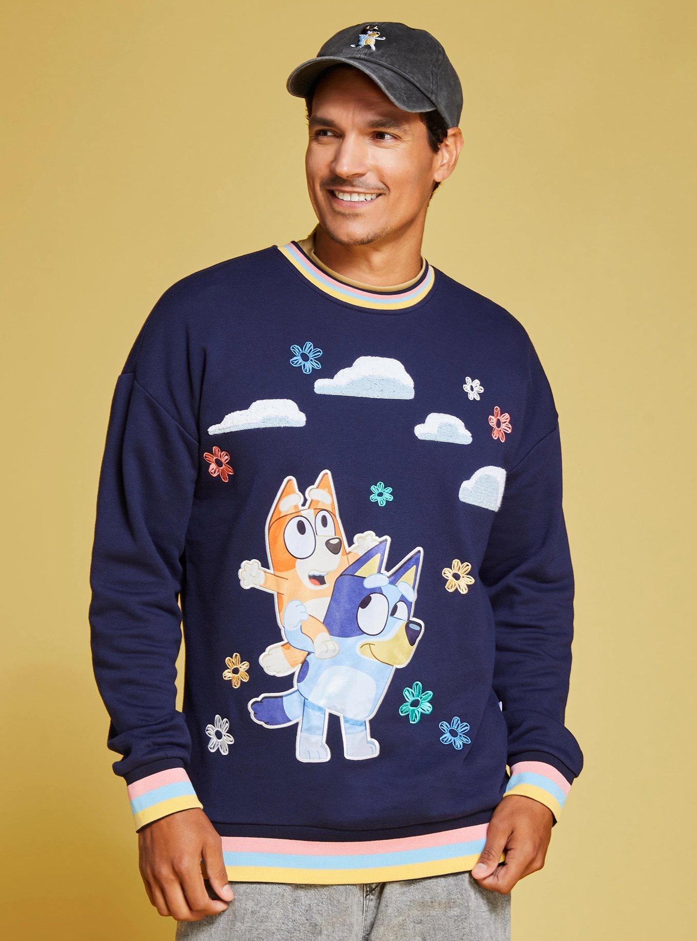 Bluey Bingo & Bluey Floral Cloud Crewneck &mdash; BoxLunch Exclusive, NAVY, hi-res