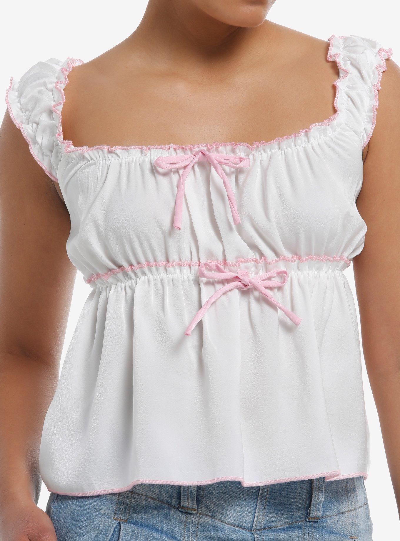 Sweet Society Pink Trim Bow Ruffle Girls Tank Top, , hi-res