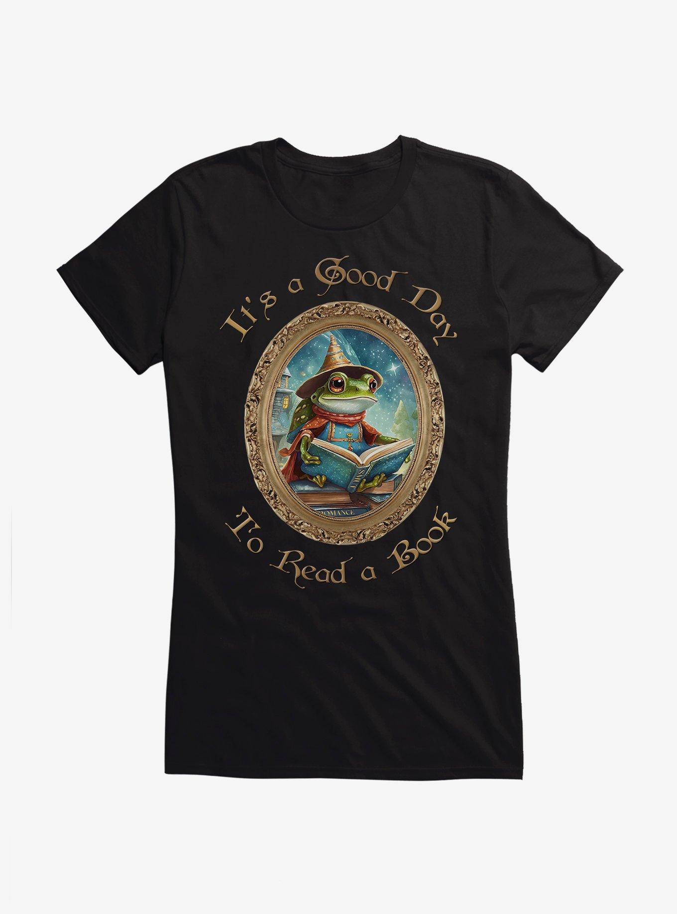 Good Day To Read A Book Frog Girls T-Shirt, BLACK, hi-res