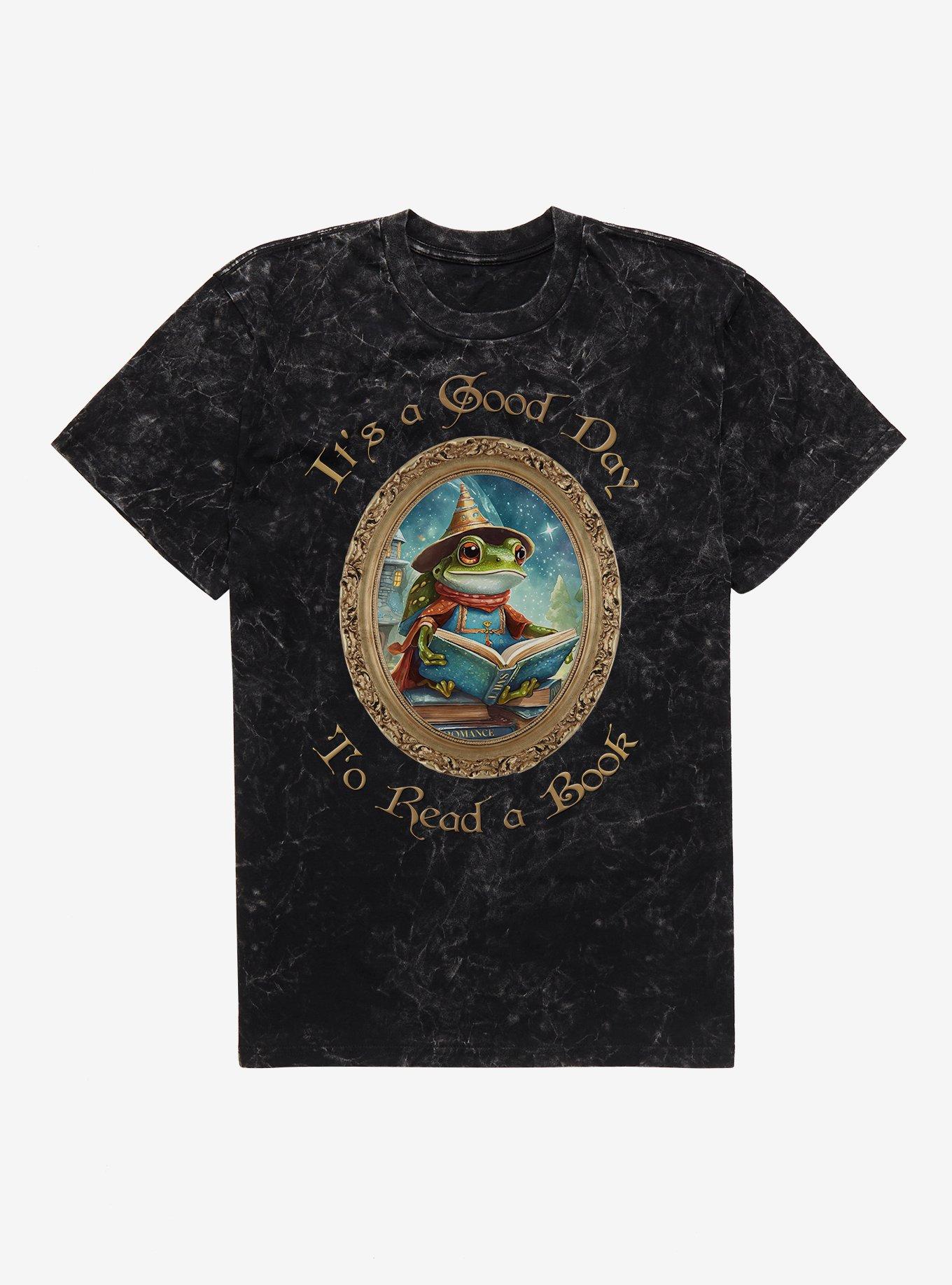 Good Day To Read A Book Frog Mineral Wash T-Shirt, BLACK MINERAL WASH, hi-res