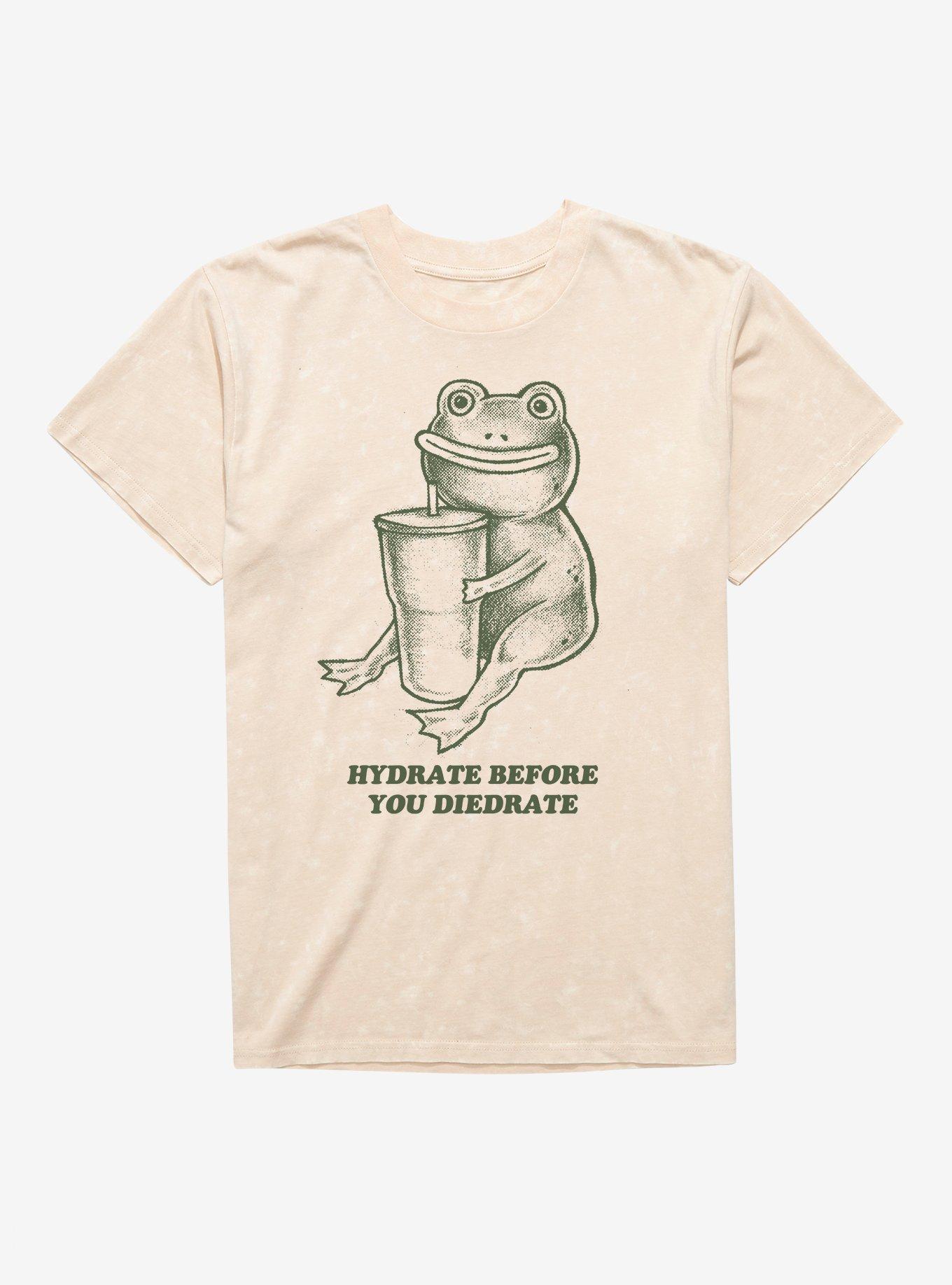 Hydrate Before You Diedrate Smile Frog Mineral Wash T-Shirt, NATURAL MINERAL WASH, hi-res