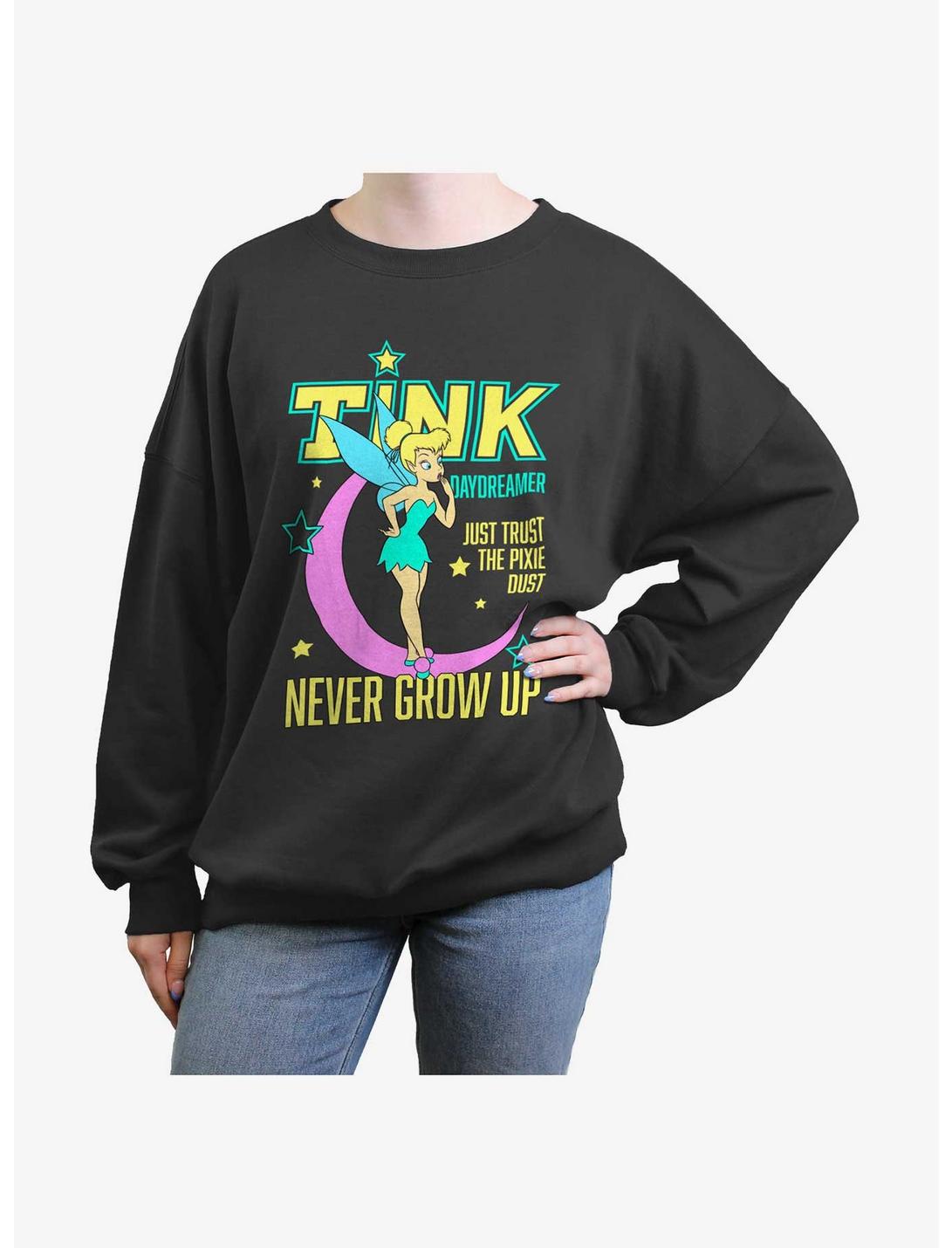 Disney Tinker Bell Daydreamer Cover Womens Oversized Sweatshirt, CHARCOAL, hi-res