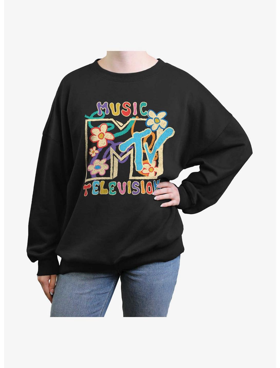 MTV Floral Logo Womens Oversized Sweatshirt, BLACK, hi-res