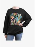 MTV Floral Logo Womens Oversized Sweatshirt, BLACK, hi-res