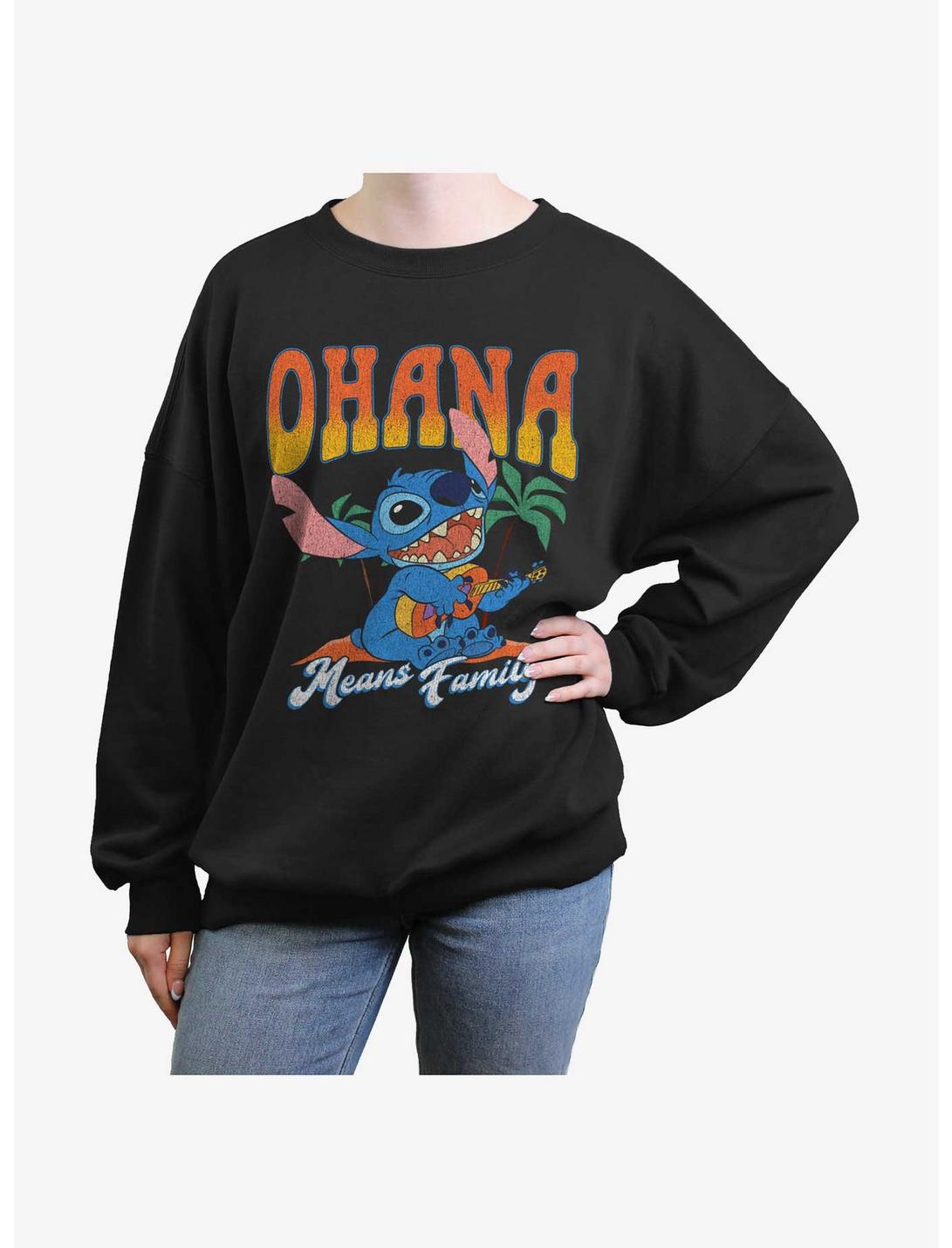 Disney Lilo & Stitch Ohana Means Family Womens Oversized Sweatshirt, BLACK, hi-res