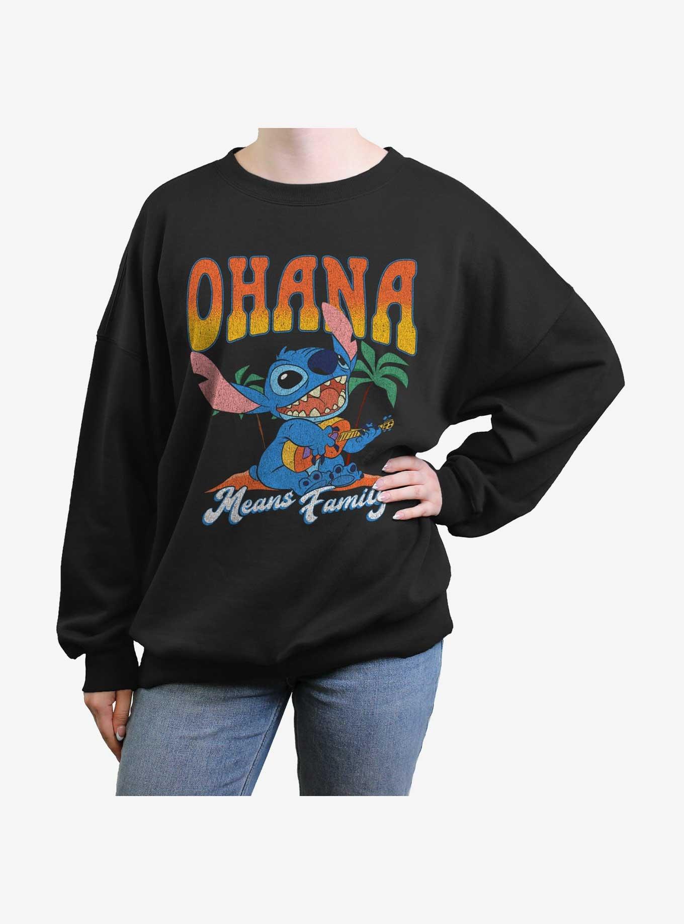 Disney Lilo & Stitch Ohana Means Family Womens Oversized Sweatshirt, BLACK, hi-res