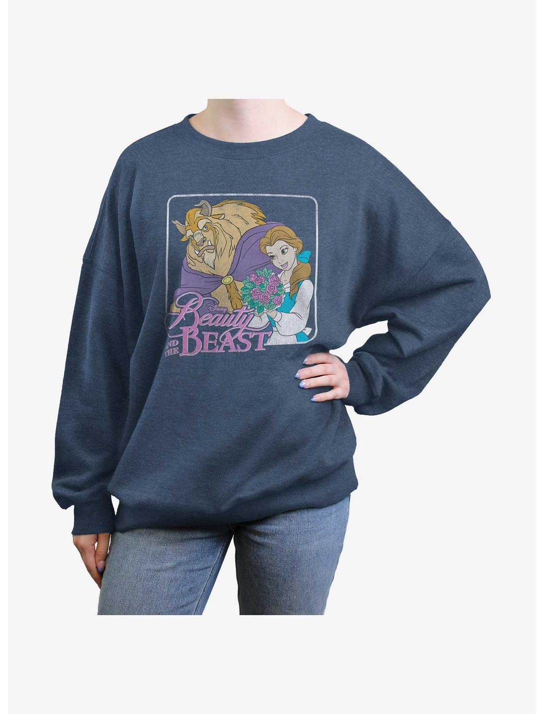 Disney Beauty And The Beast Vintage Womens Oversized Sweatshirt, BLUEHTR, hi-res