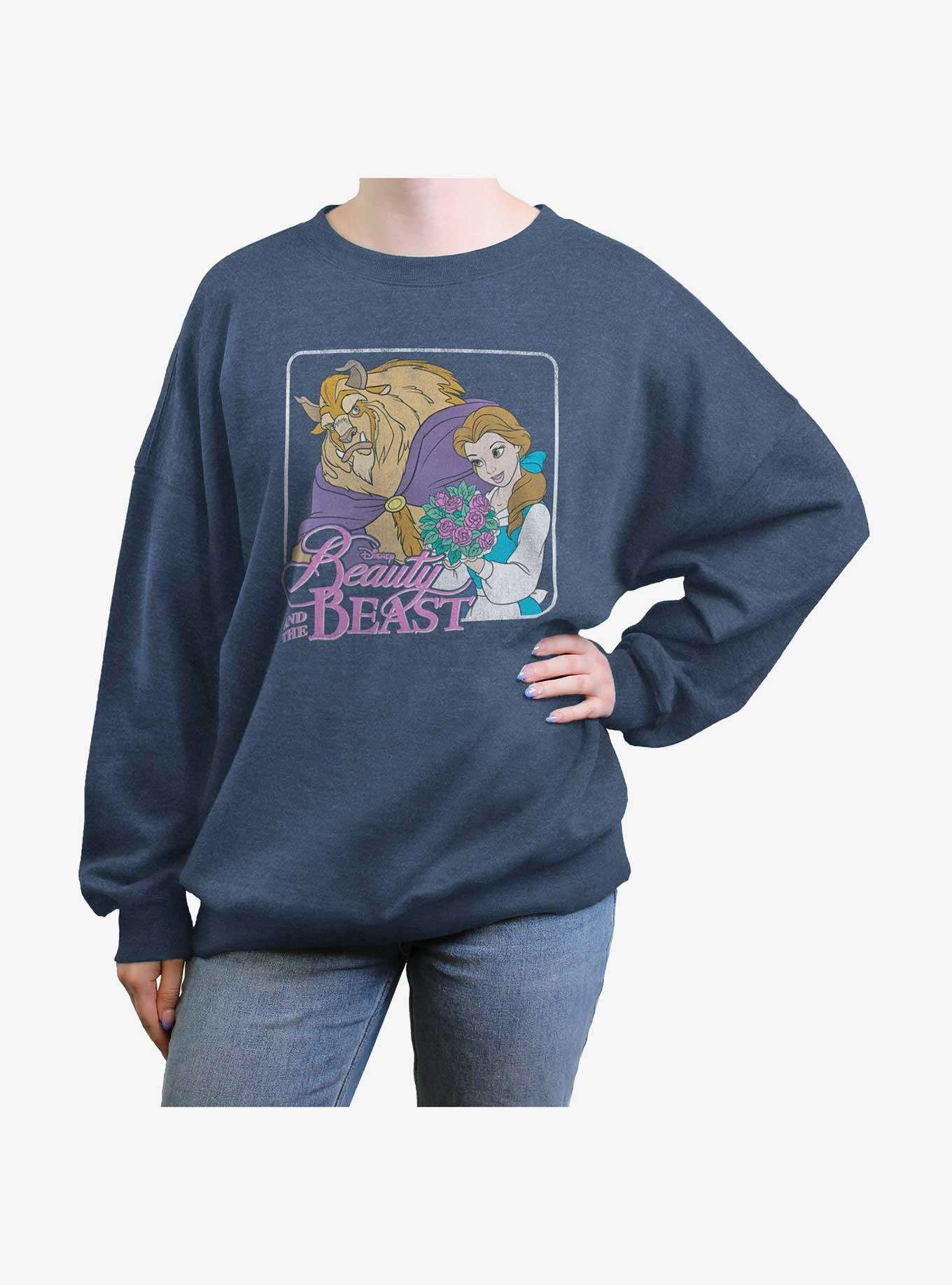 Disney Beauty And The Beast Vintage Womens Oversized Sweatshirt, BLUEHTR, hi-res