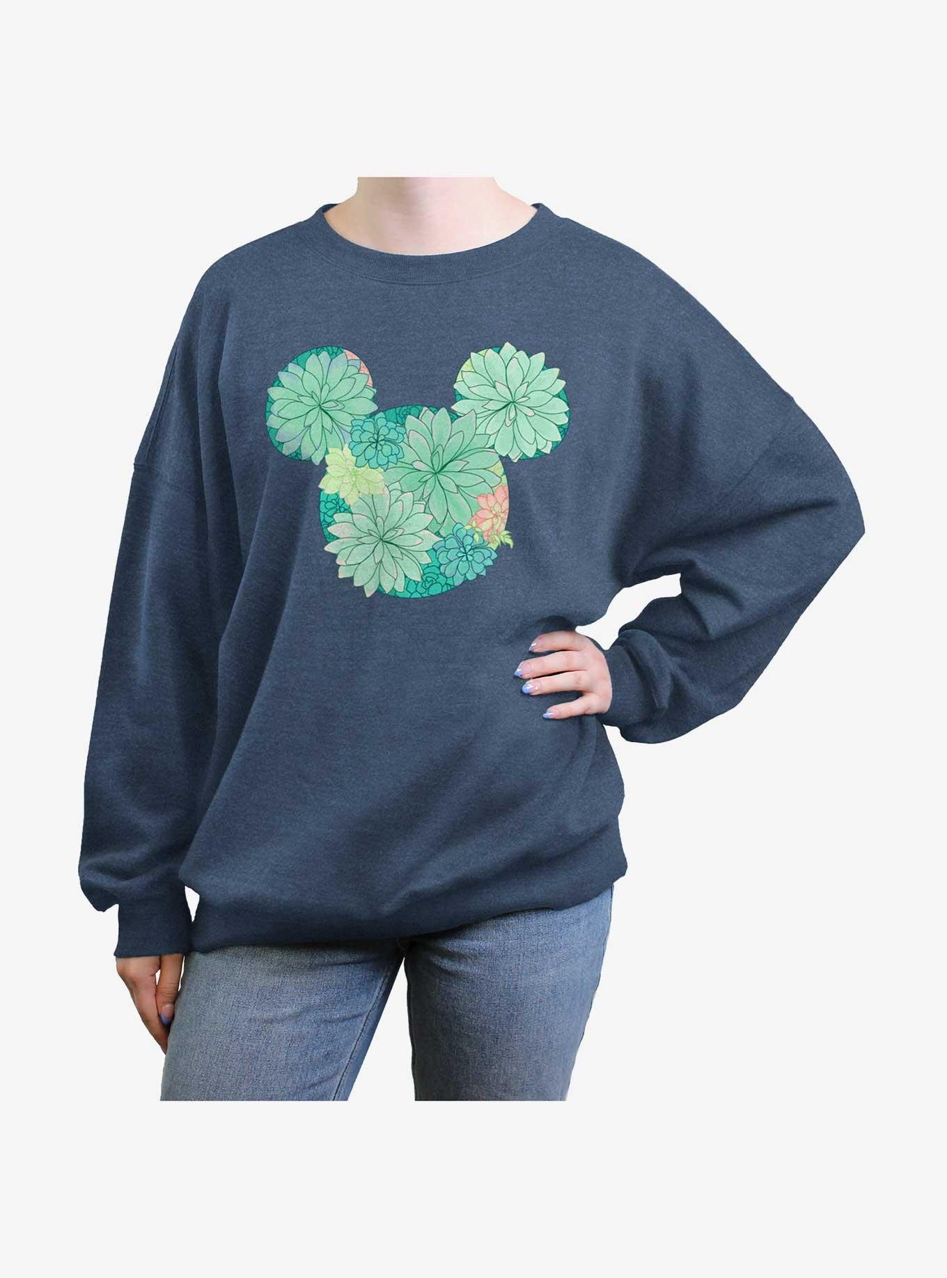 Disney Mickey Mouse Succulents Womens Oversized Sweatshirt, BLUEHTR, hi-res