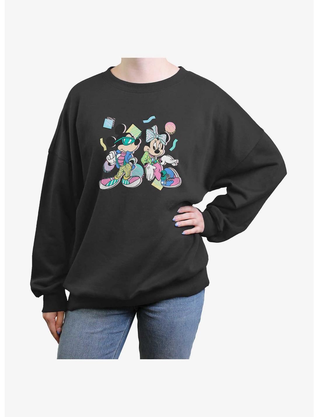Disney Mickey Mouse 80s Minnie & Mickey Womens Oversized Sweatshirt, BLUEHTR, hi-res