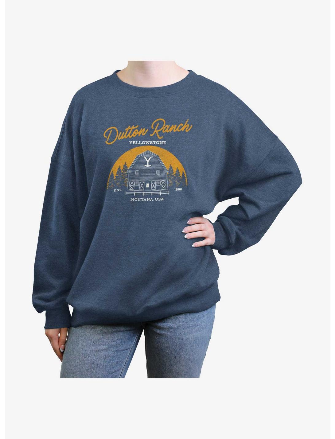 Yellowstone Montana Dutton Ranch Womens Oversized Sweatshirt, BLUEHTR, hi-res