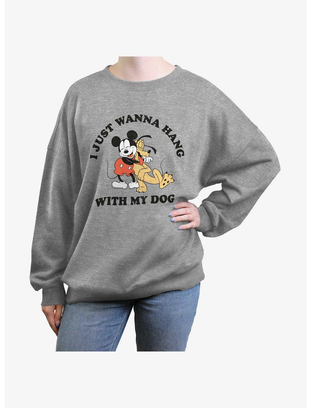 Disney Mickey Mouse hang with my dog Womens Oversized Sweatshirt, DESERTPNK, hi-res