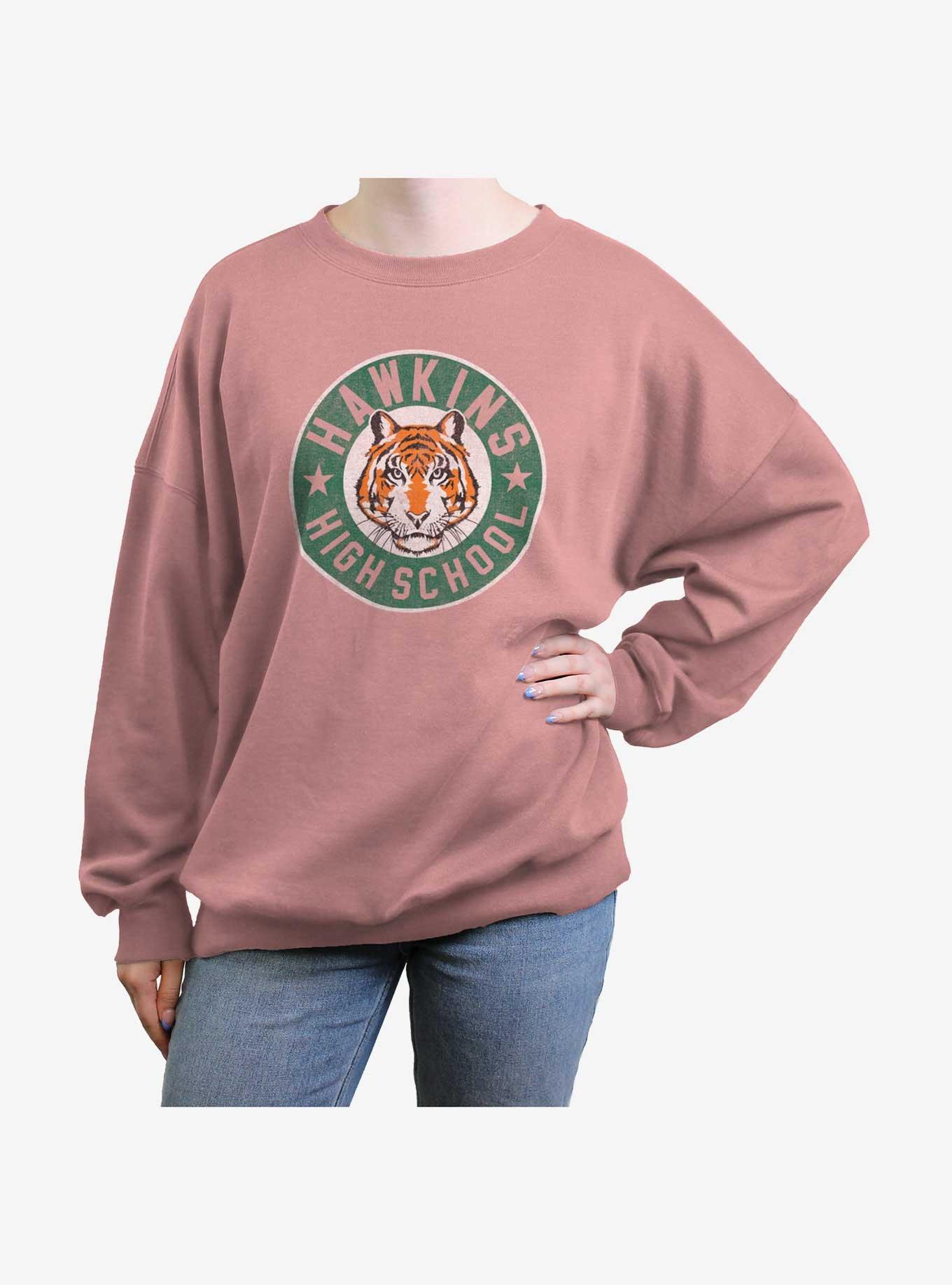 Stranger Things Hawkins High Tiger Emblem Womens Oversized Sweatshirt, DESERTPNK, hi-res