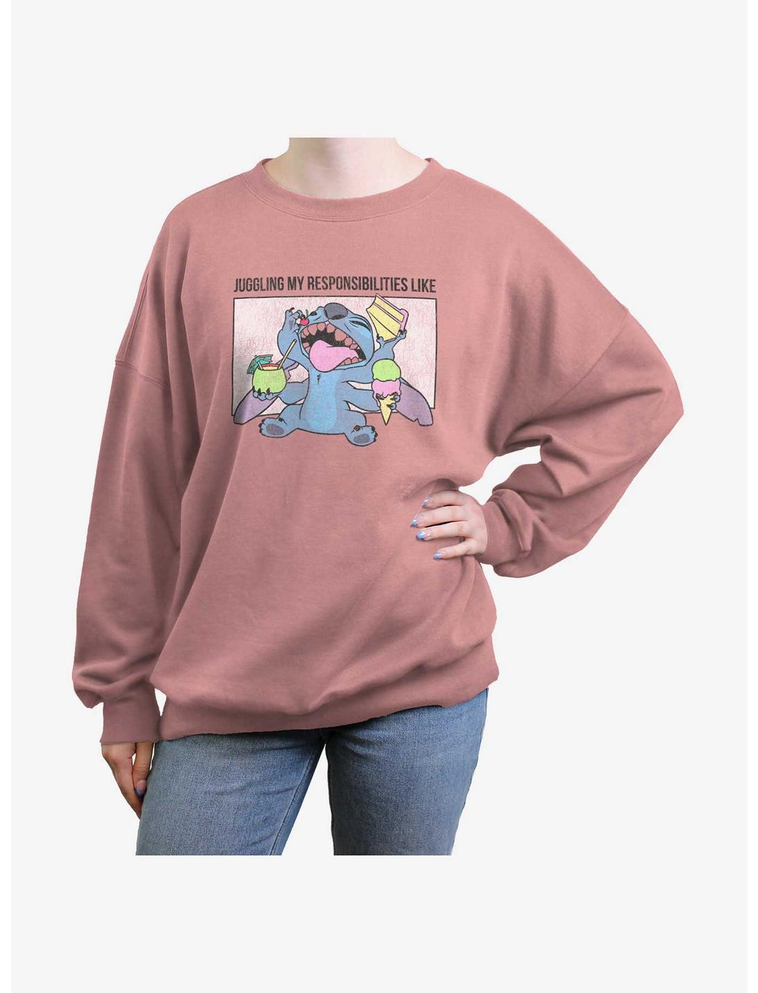 Disney Lilo & Stitch Juggling Responsibilities Womens Oversized Sweatshirt, DESERTPNK, hi-res